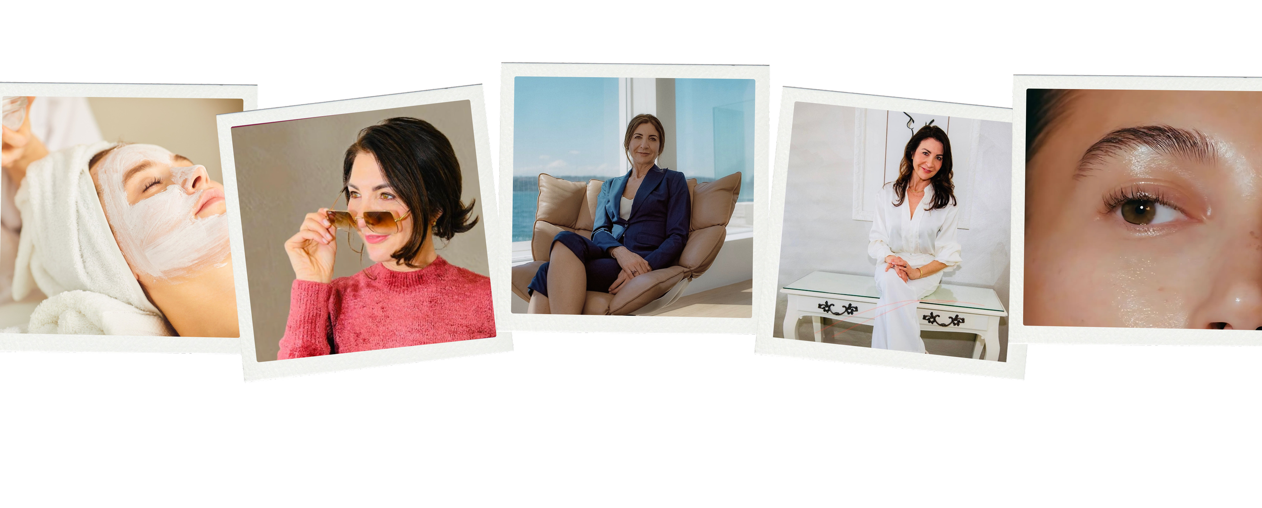 Collage representing beauty business coaching, showing women in spa and skincare settings including facials, self-care, client experience, and wellness consultations.