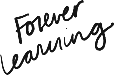 The words "Forever Learning" written in black cursive on a black background.