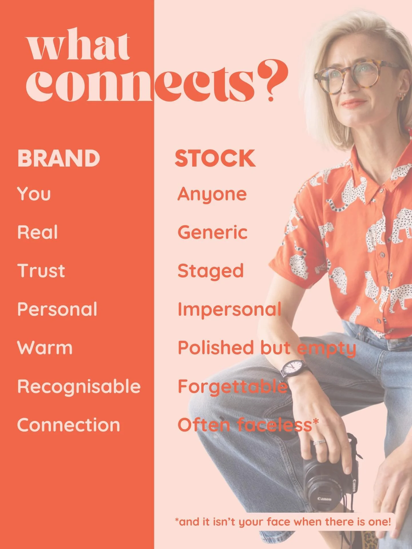 Do you really need brand photography? 

Of course stock imagery has its place but it simply can&rsquo;t replicate good brand photography. 

It&rsquo;s all about feeling and connection for me. Showcasing who you are and your values and personality.  Y