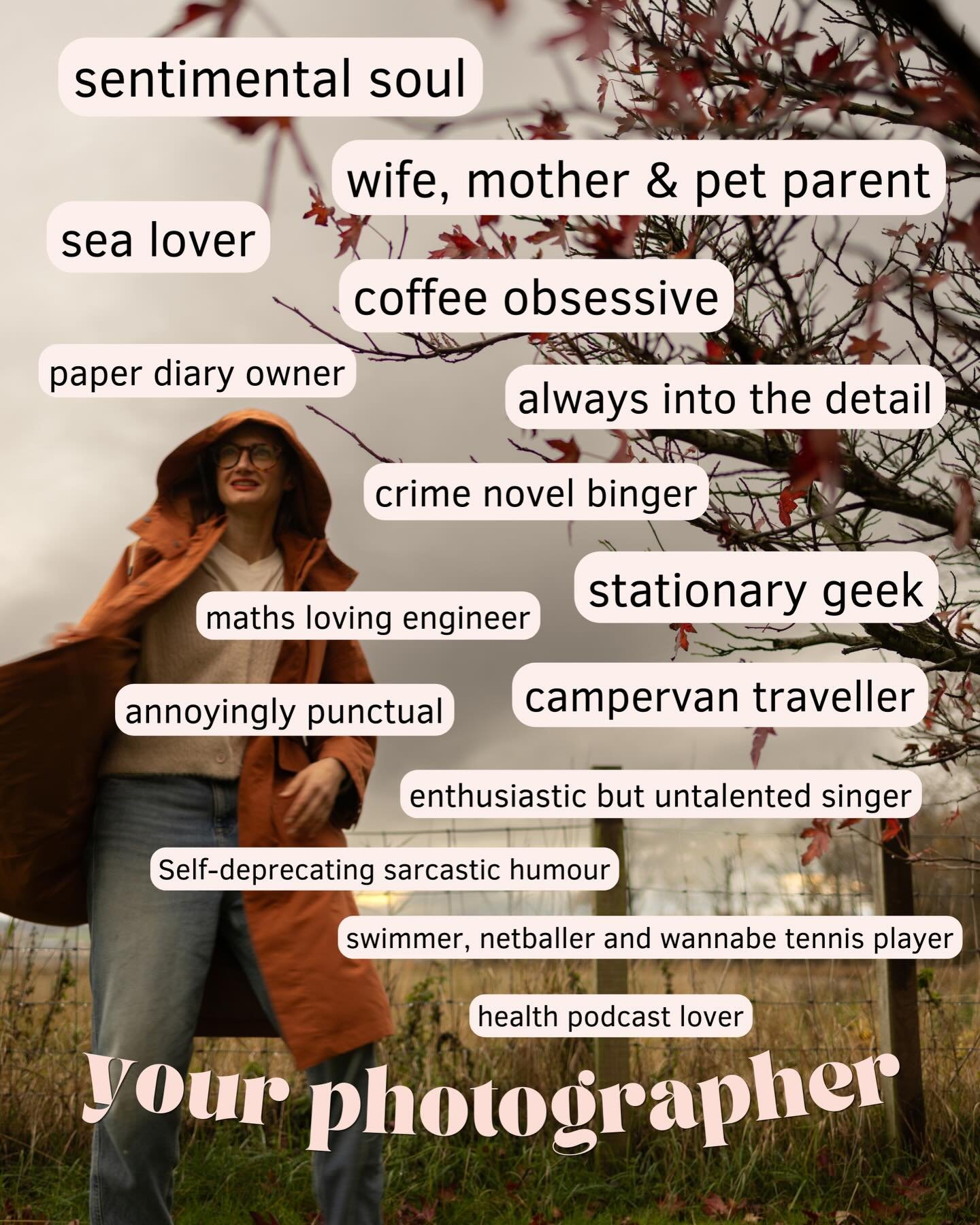 Hello...A while back I updated my website and created a graphic with a bunch of statements about myself and I thought it would be fun to share here too...

Anyone with me on any of these???

On an aside, I managed to stain my lovely burnt orange rain