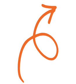 A hand-drawn orange arrow looping upward and then curving around to point downward.