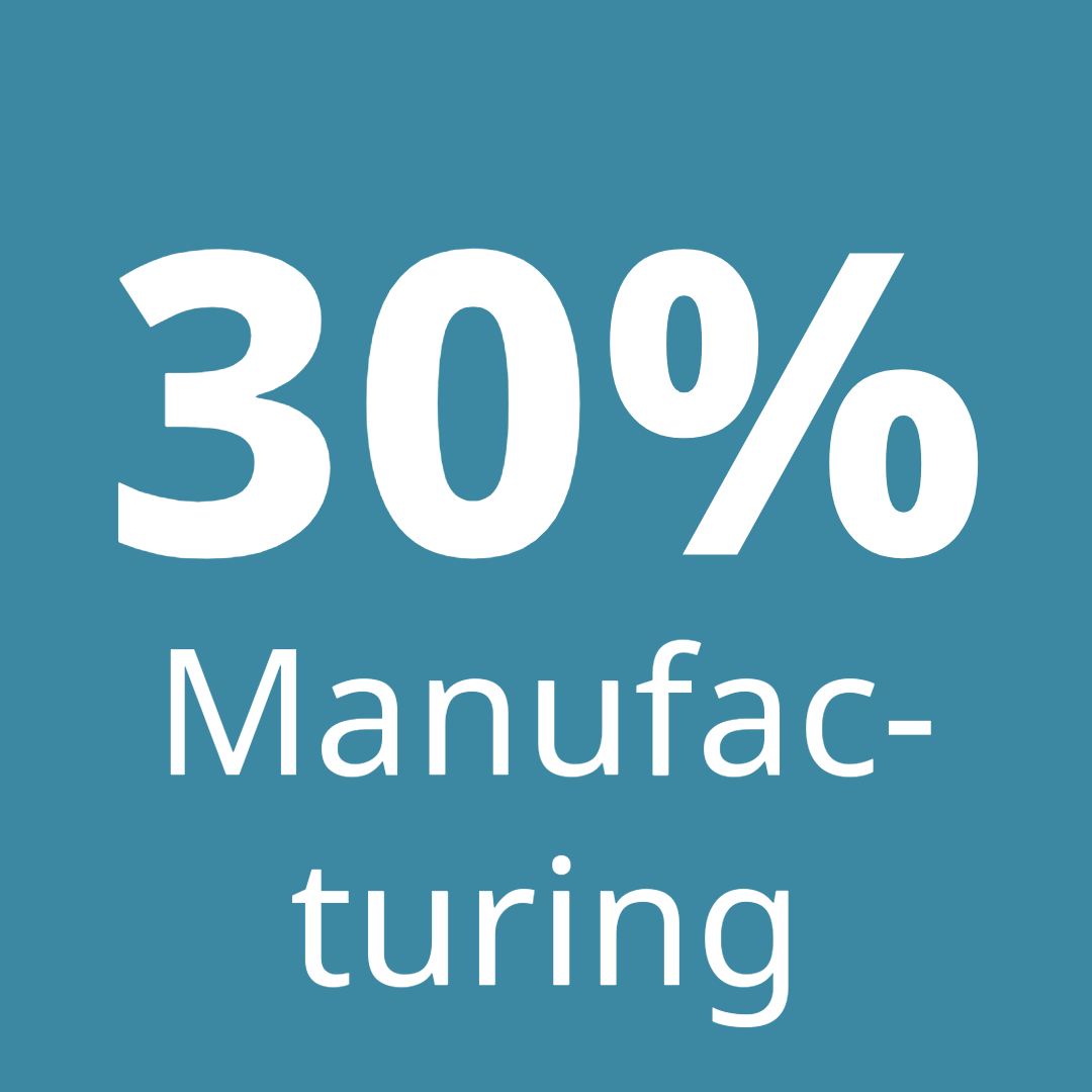 Grafik mit der Aufschrift "30% Manufacturing" auf blauem Hintergrund