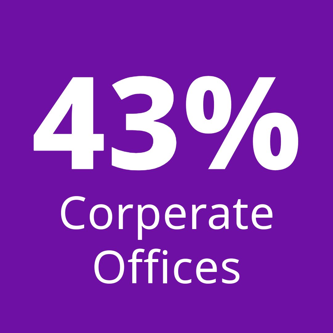 Grafik zeigt, dass 43% der Büros gewerblich genutzt werden.