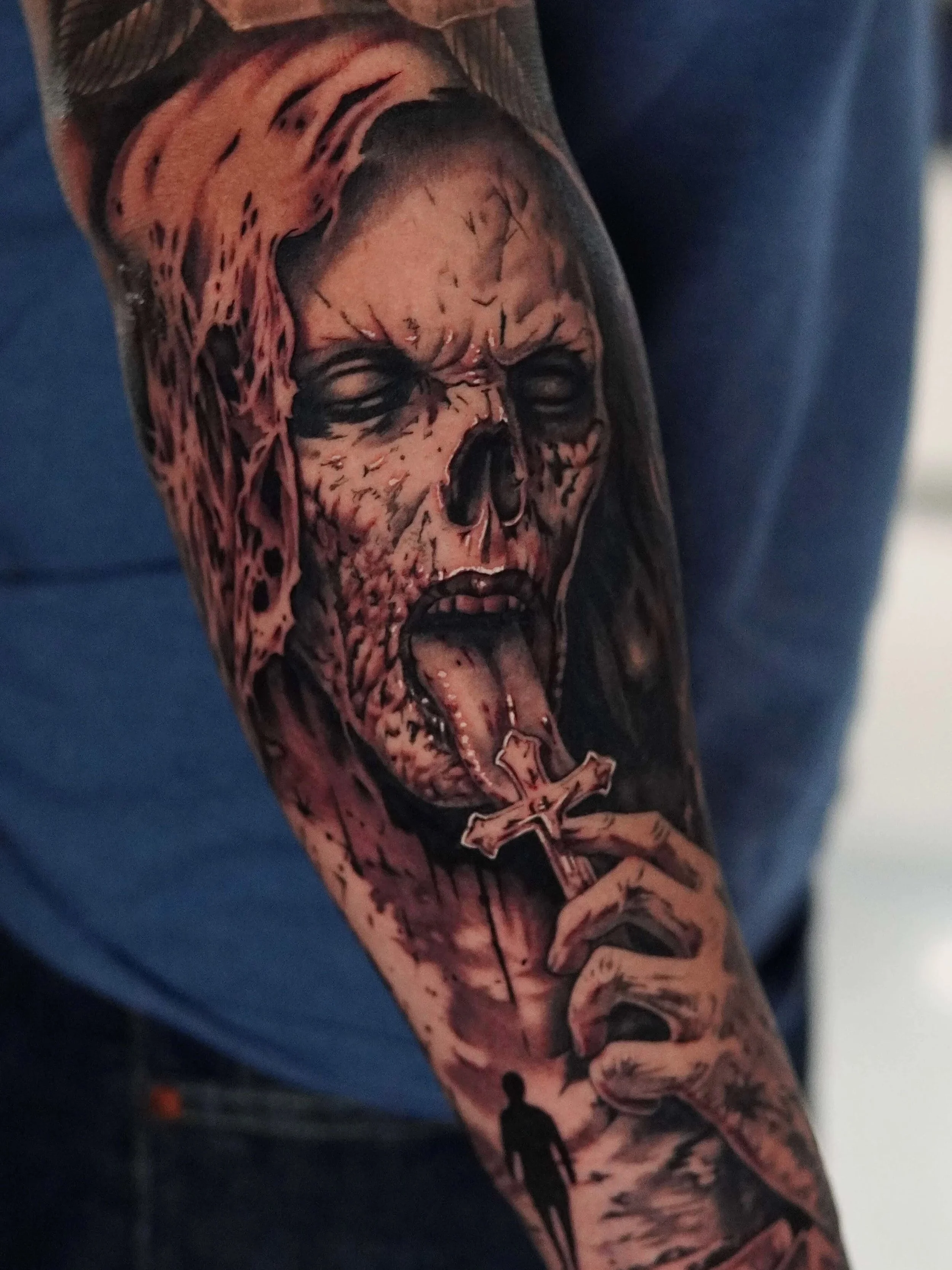 Horror religious zombie tattoo