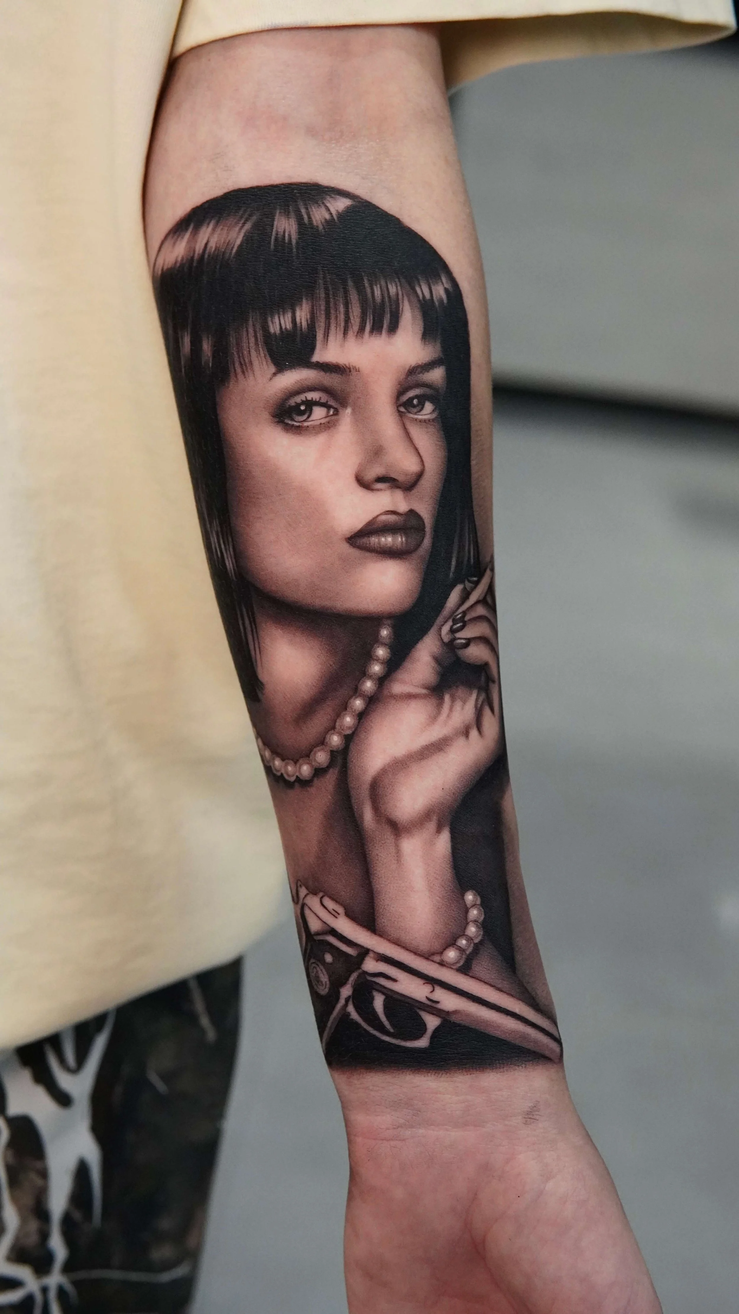 Mia Wallace pulp fiction tattoo Uma Thurman portrait