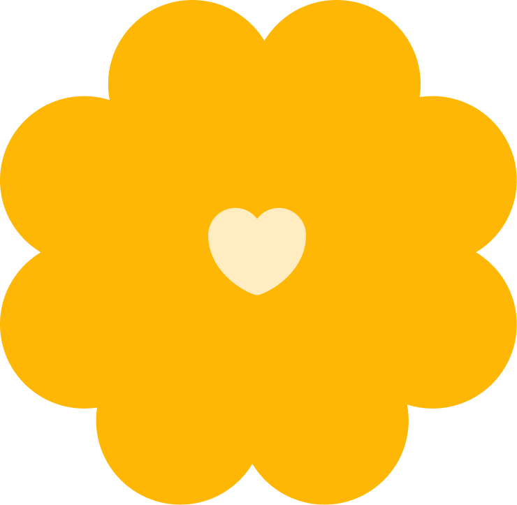 A yellow flower with rounded petals and a small cream-colored heart in the center.