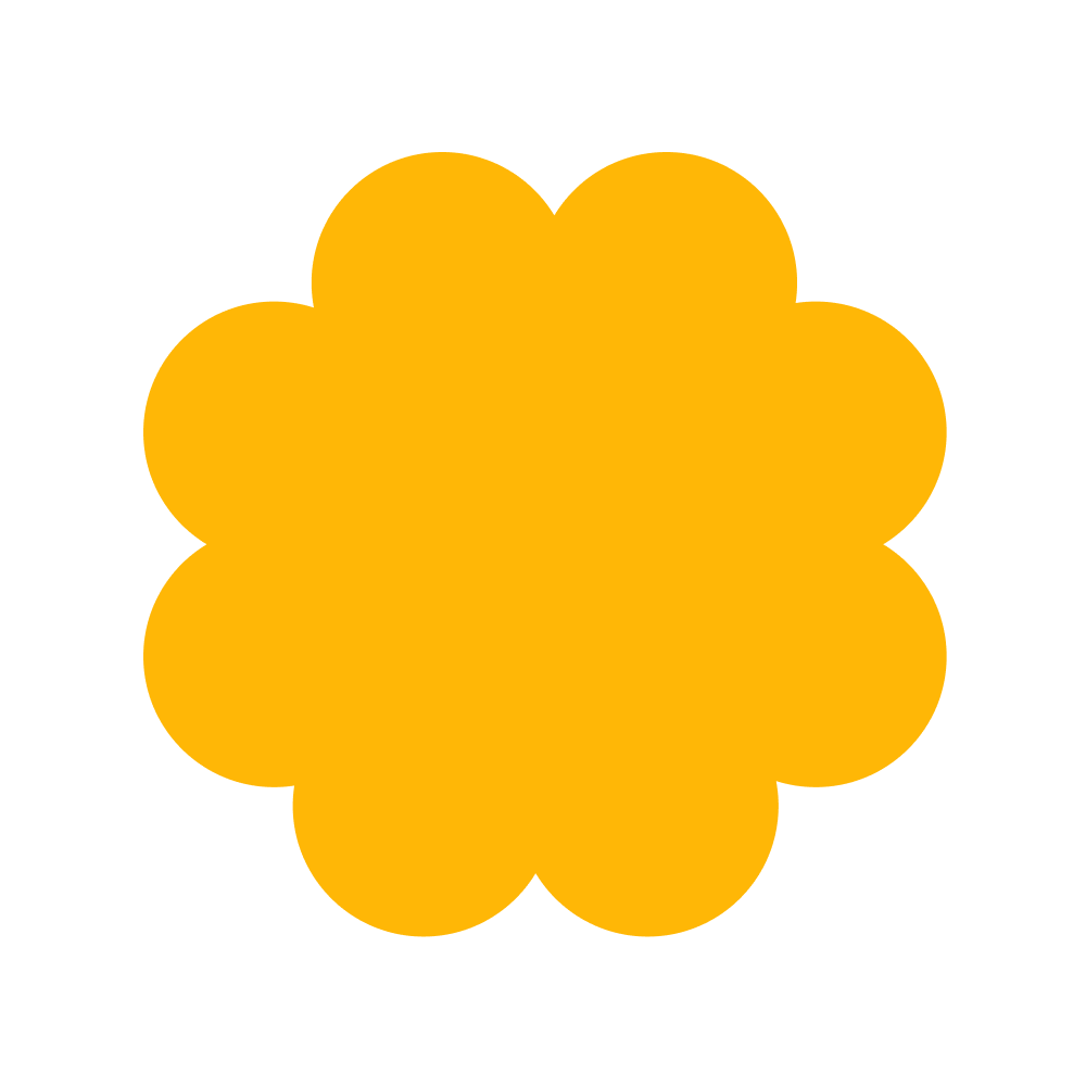A digital graphic of a yellow flower with rounded petals on a white background.