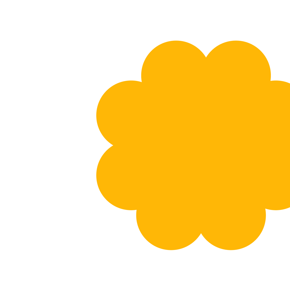 A graphic of a yellow flower with rounded petals.