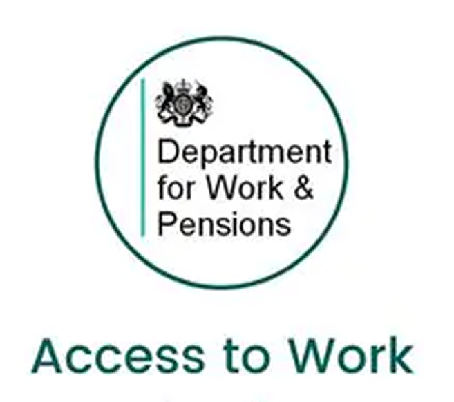 Logo of the Department for Work & Pensions with the text 'Access to Work'.