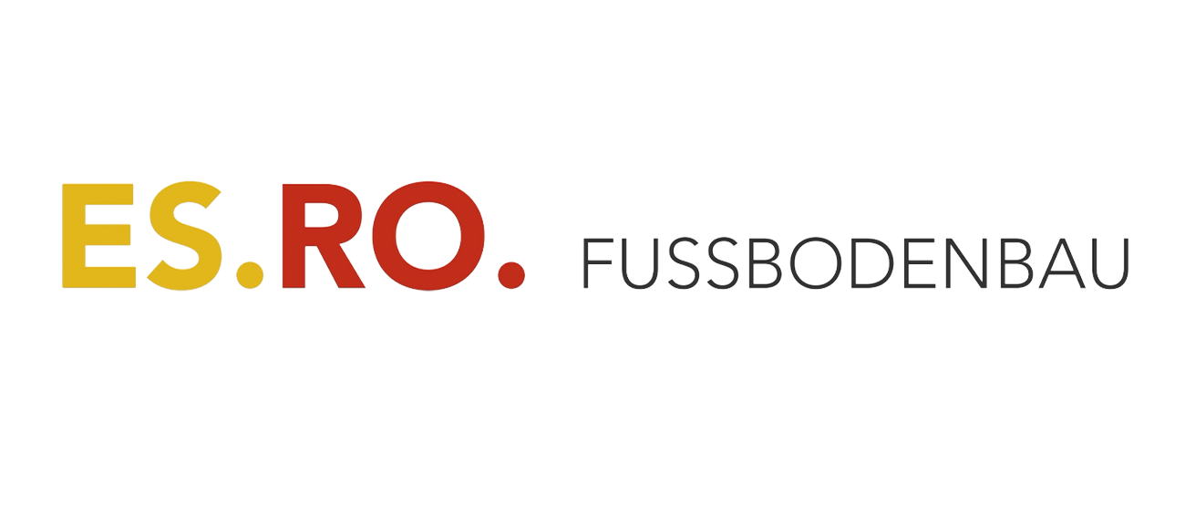 Logo des Unternehmens ES.RO.Fussbodenbau in Gelb, Rot, Grau und Beige.