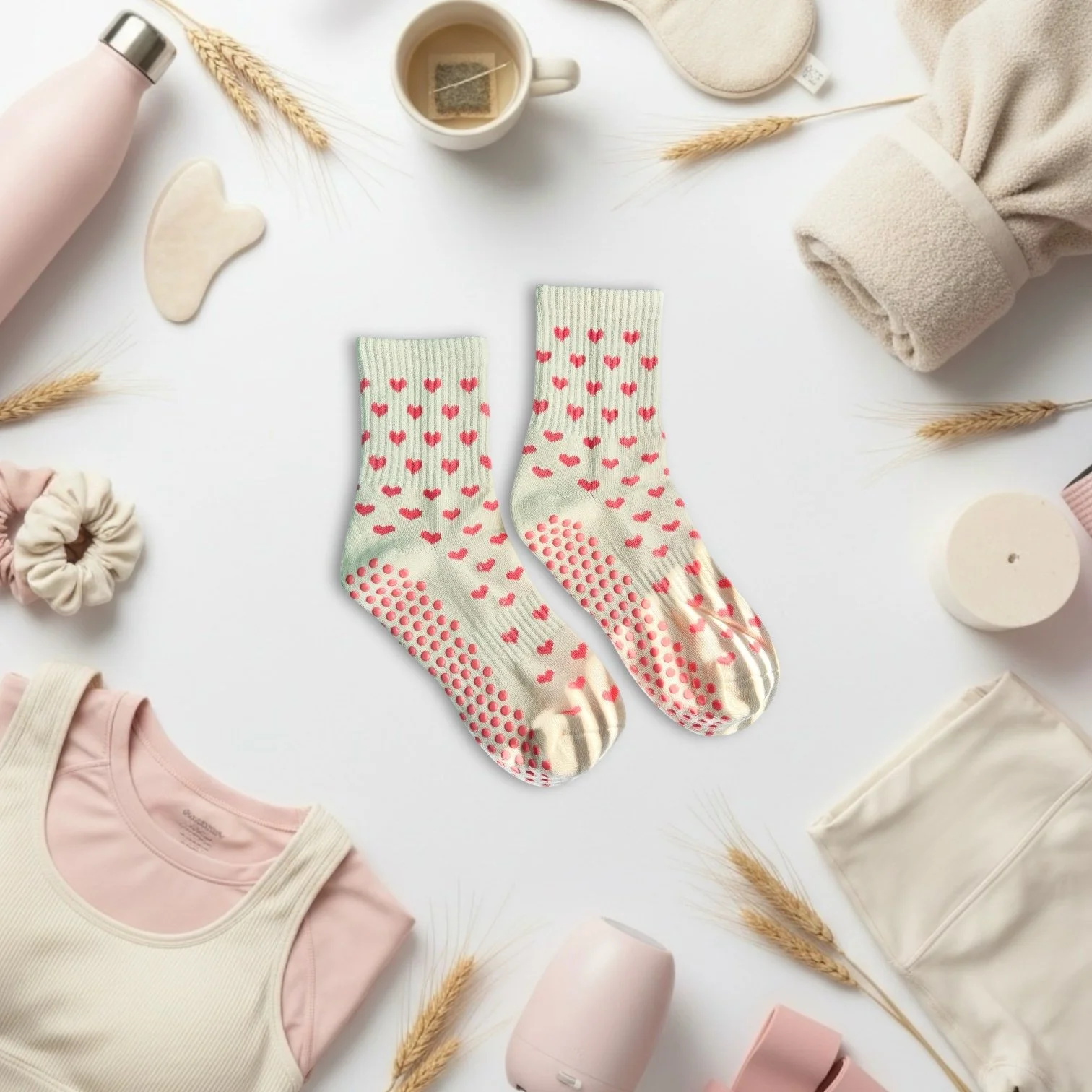 Pink Heart Short Crew Grip Sock