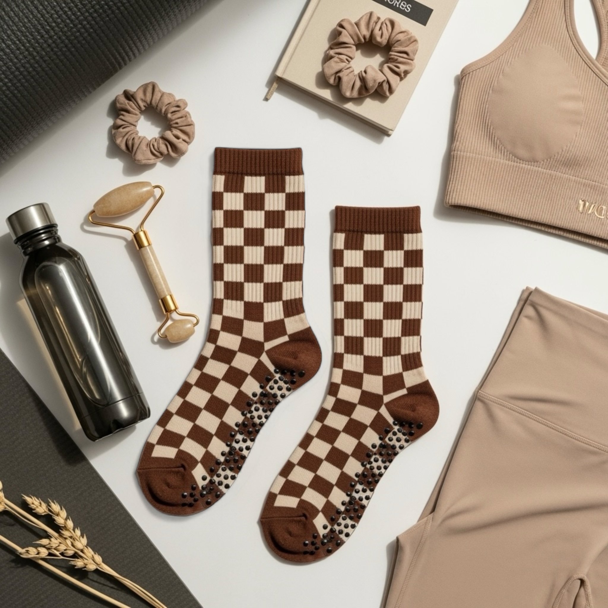 Chocolate Check Crew Grip Sock