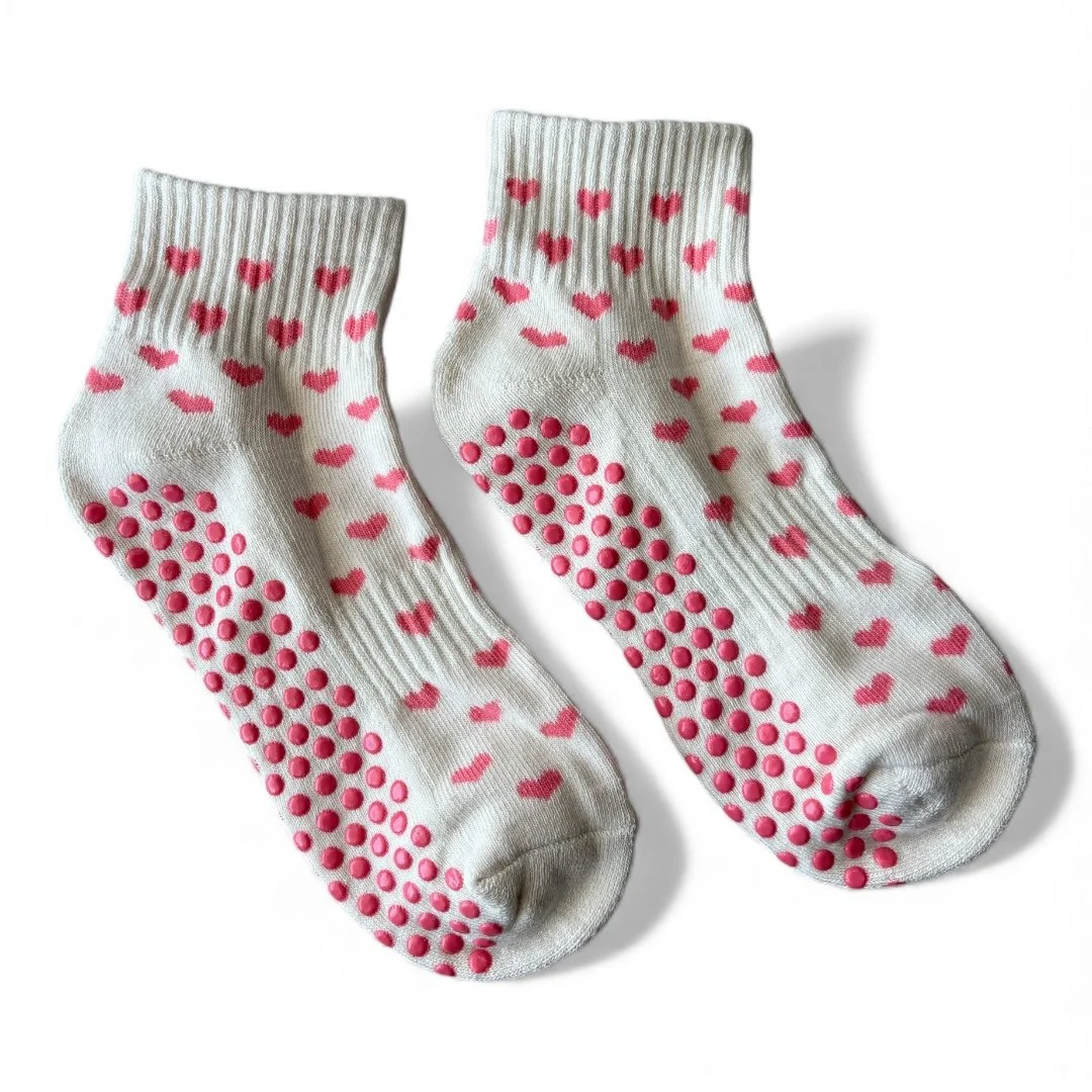 Pink Heart Ankle Grip Sock