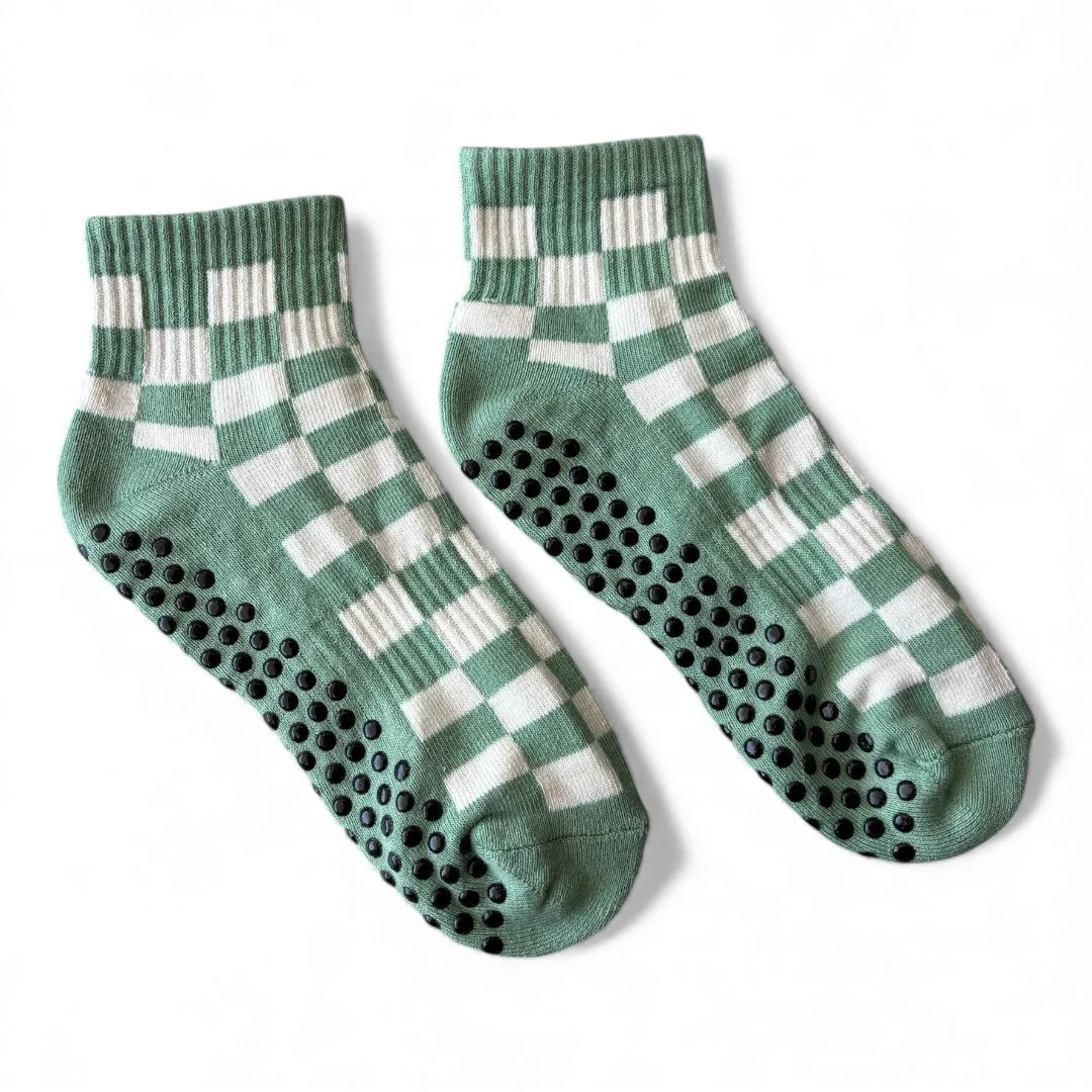 Sage Check Ankle Grip Sock