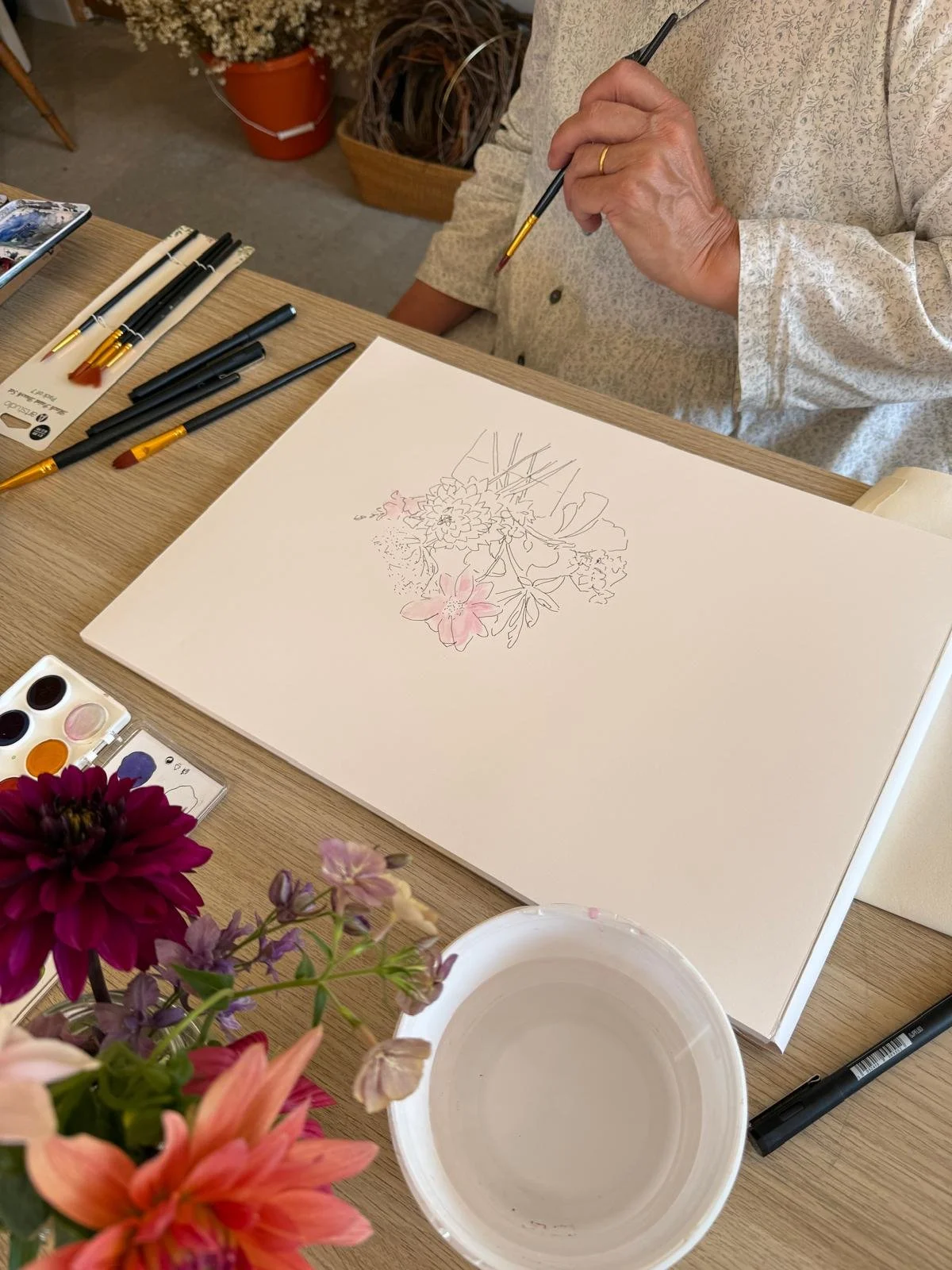 Botanical flower painting made during the Pick and Paint workshop with Anna MacInnes at Clamerkin Wild
