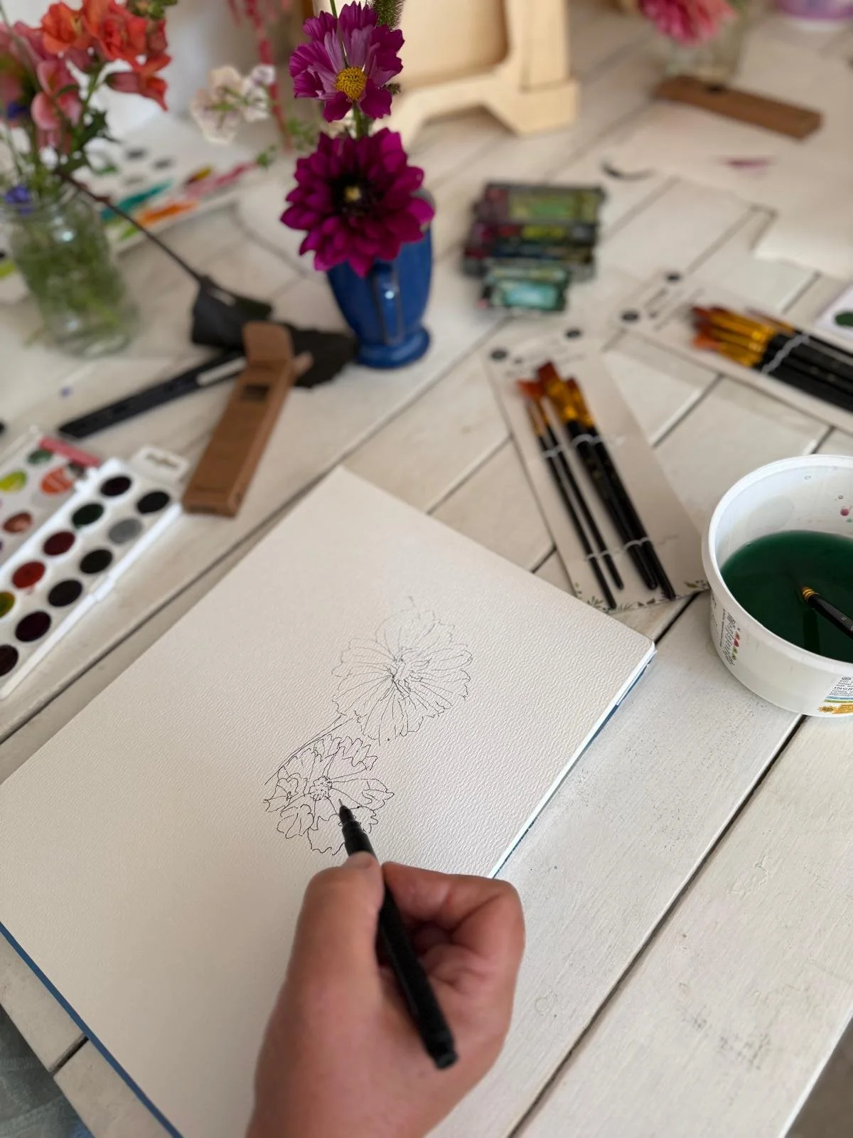 Botanical flower painting made during the Pick and Paint workshop with Anna MacInnes at Clamerkin Wild