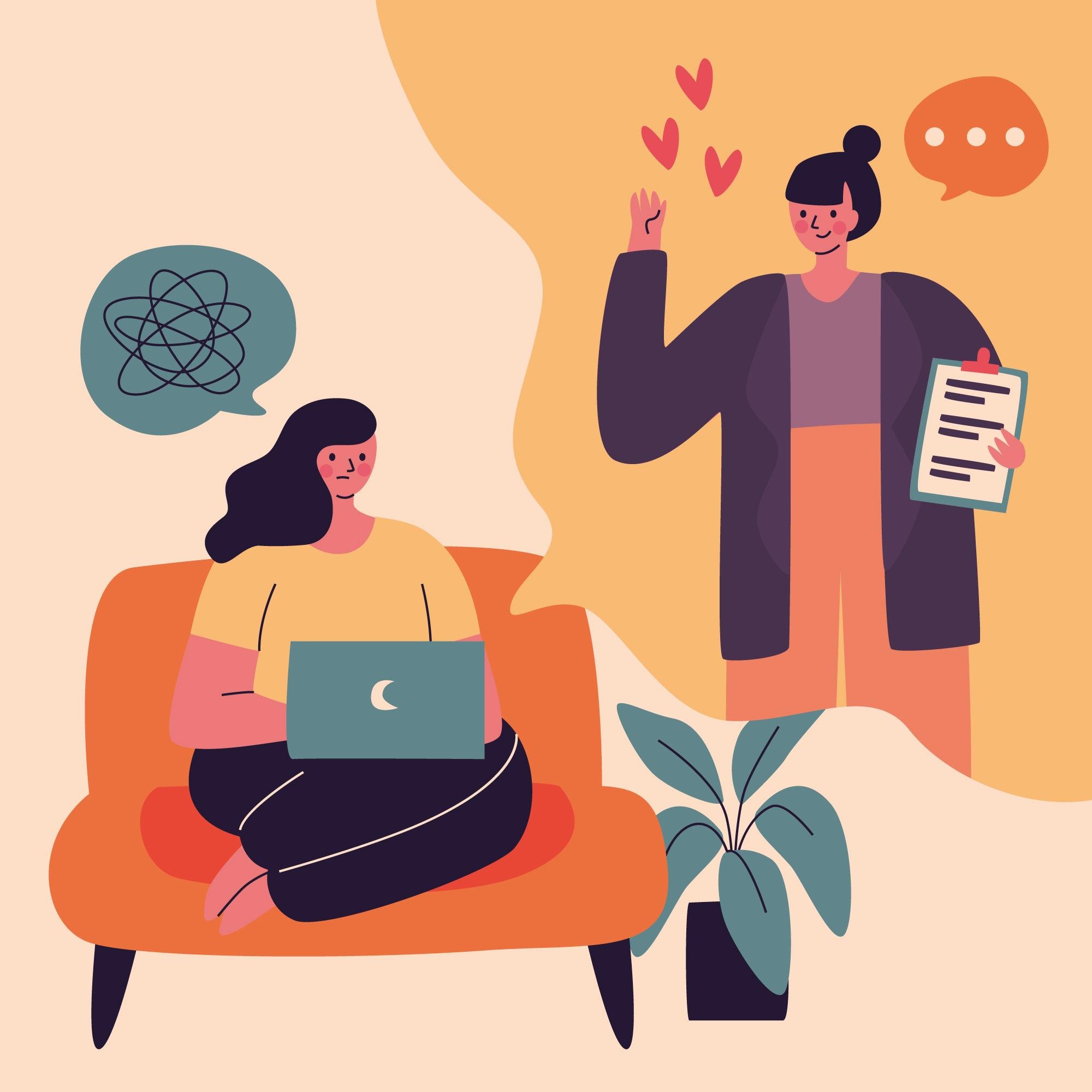 Illustration representing emotional support and therapeutic conversation.