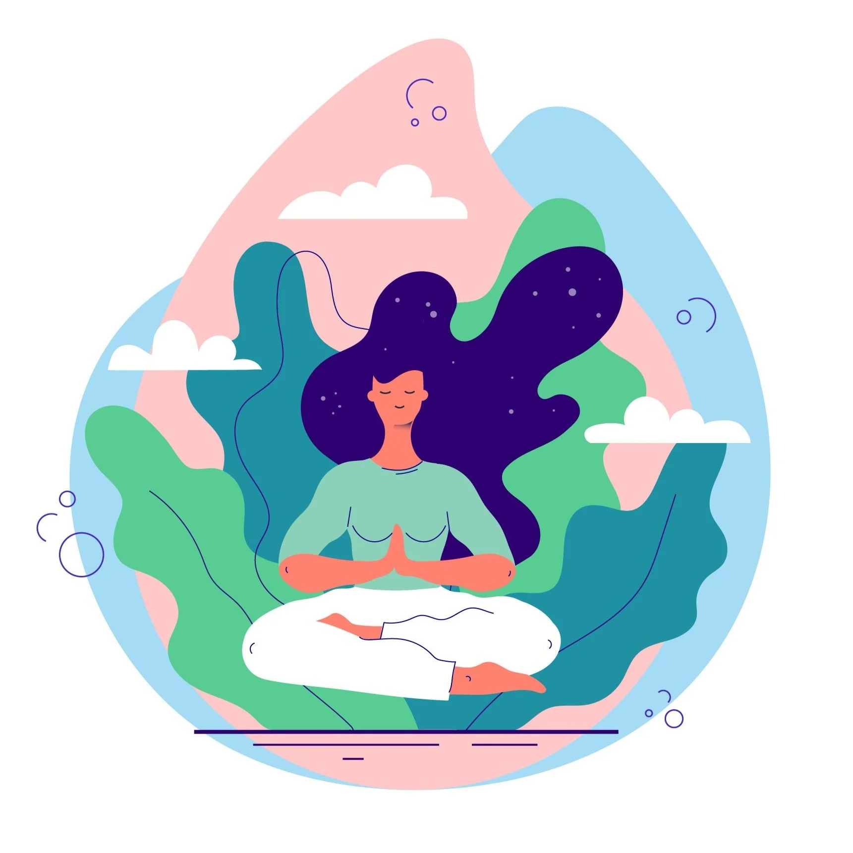 Illustration representing mindfulness, calm, and mental wellbeing.