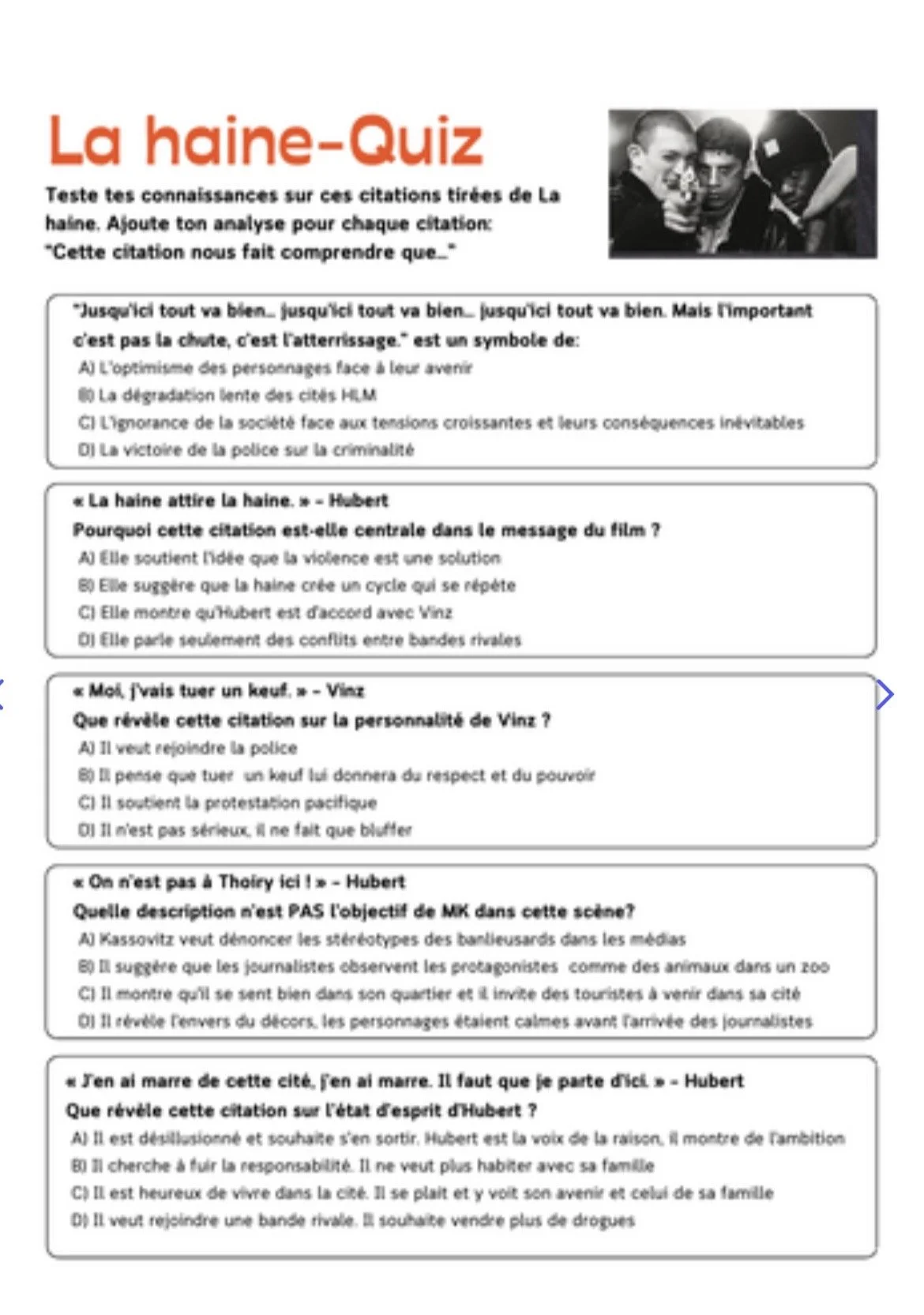 La haine- Retrieval Quiz Bundle