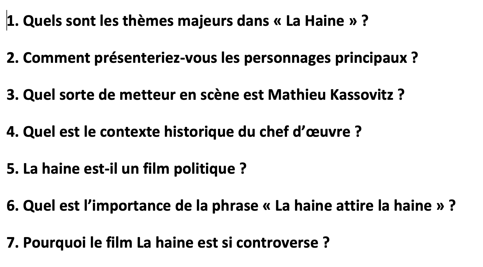 La haine questions
