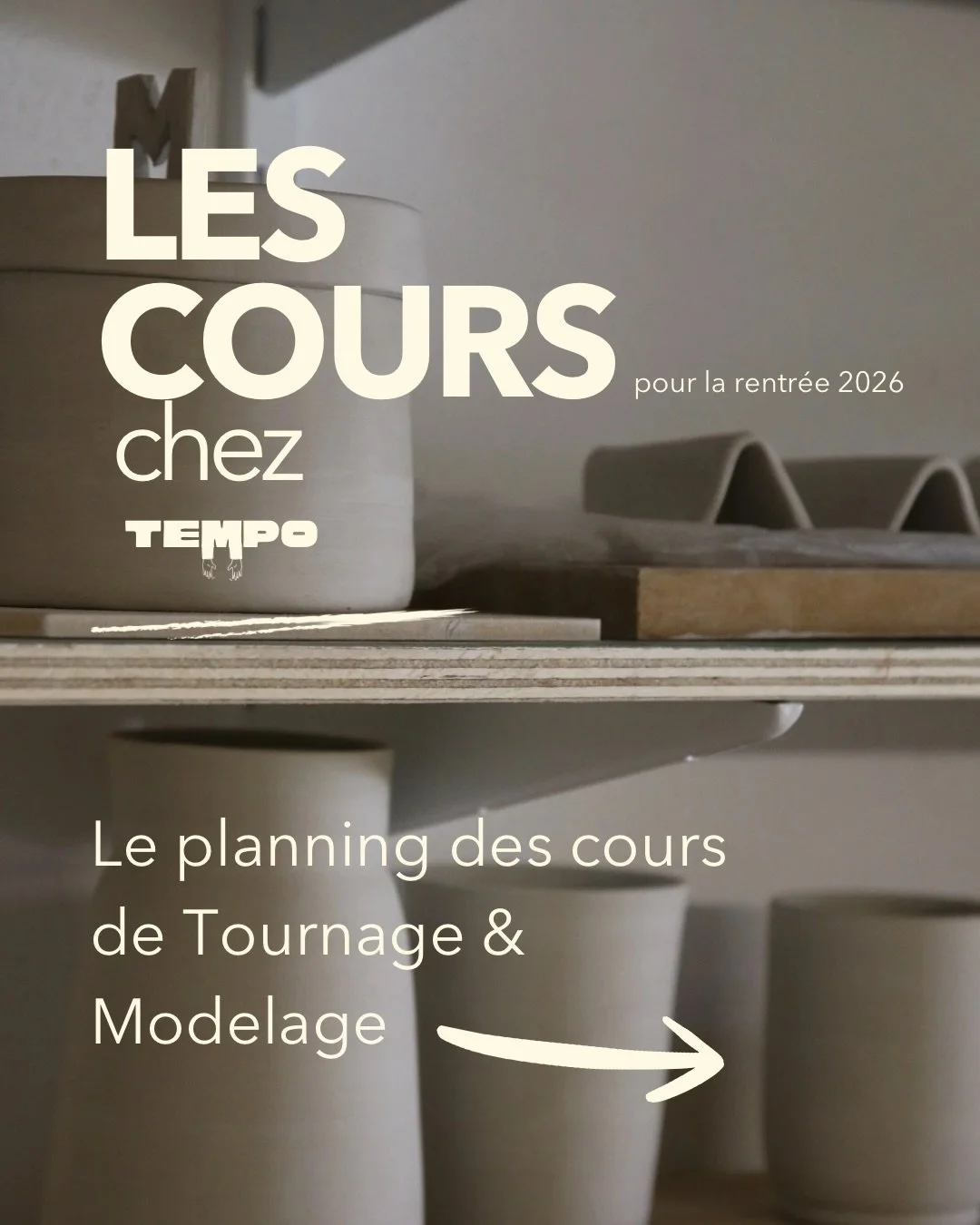 Les cours de la rentr&eacute;e arrivent ! 💼

C&rsquo;est le moment de retrouver la terre et de laisser parler vos mains ✨

🏺 Cours de tournage &amp; modelage
Pour d&eacute;couvrir, apprendre, perfectionner sa technique et surtout prendre plaisir &a