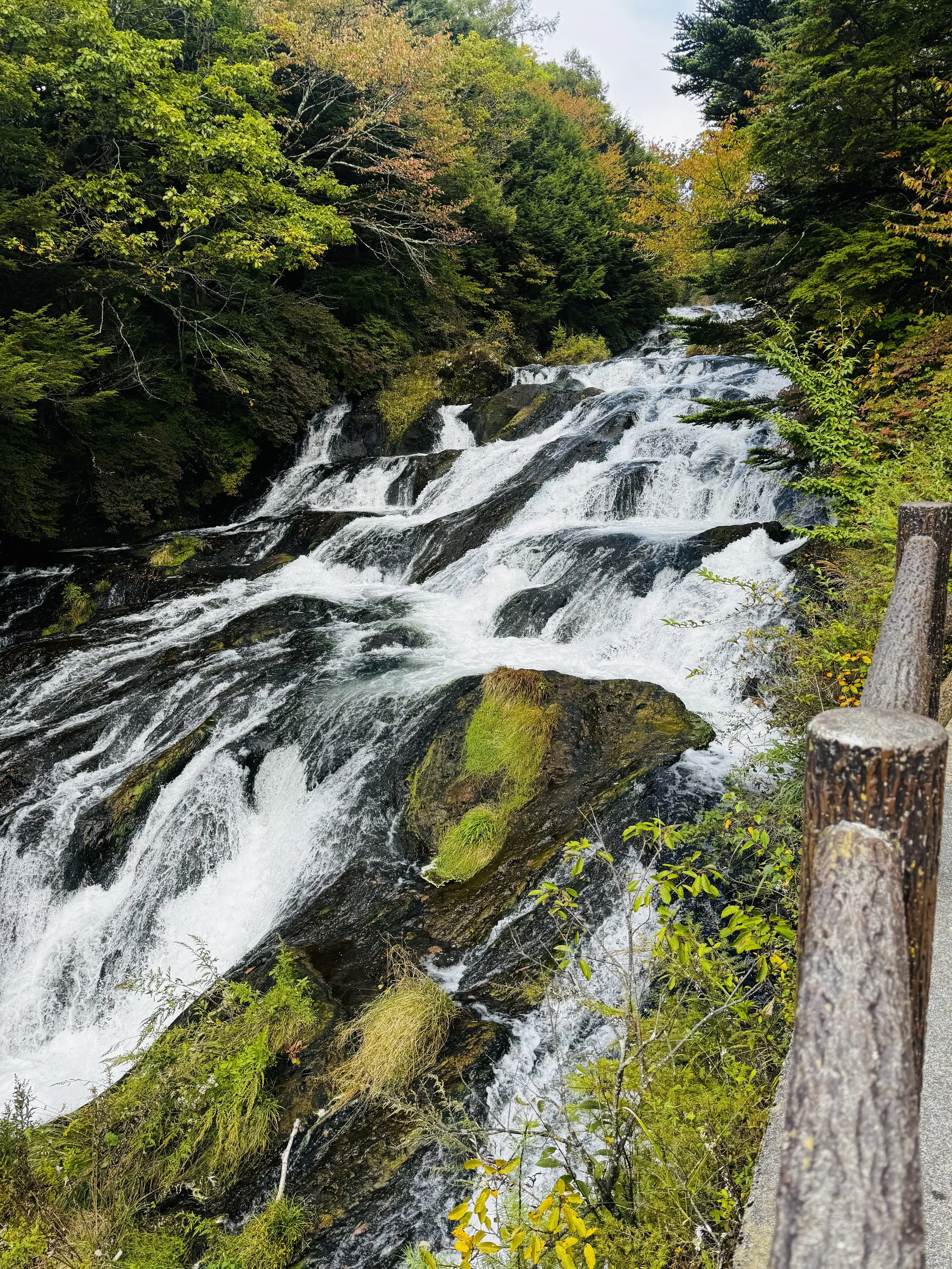 Ryūzu Waterfall viewpoint in Nikko with cascades over volcanic rock