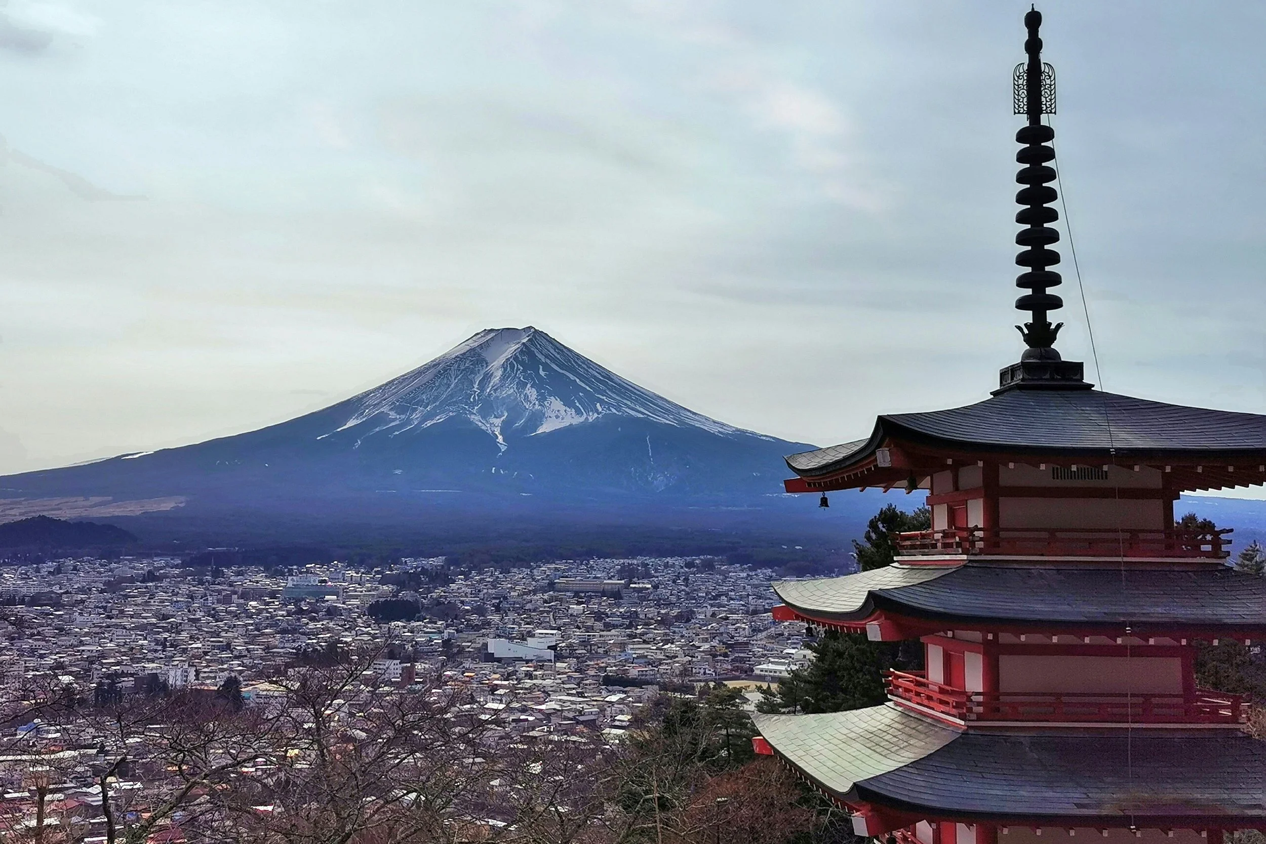 Chureito Pagoda with Mount Fuji in the background at Arakura Fuji Sengen Shrine
