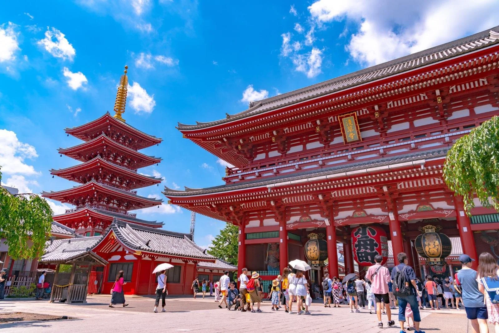Sensoji Temple Honzomon Gate and five-story pagoda in Asakusa