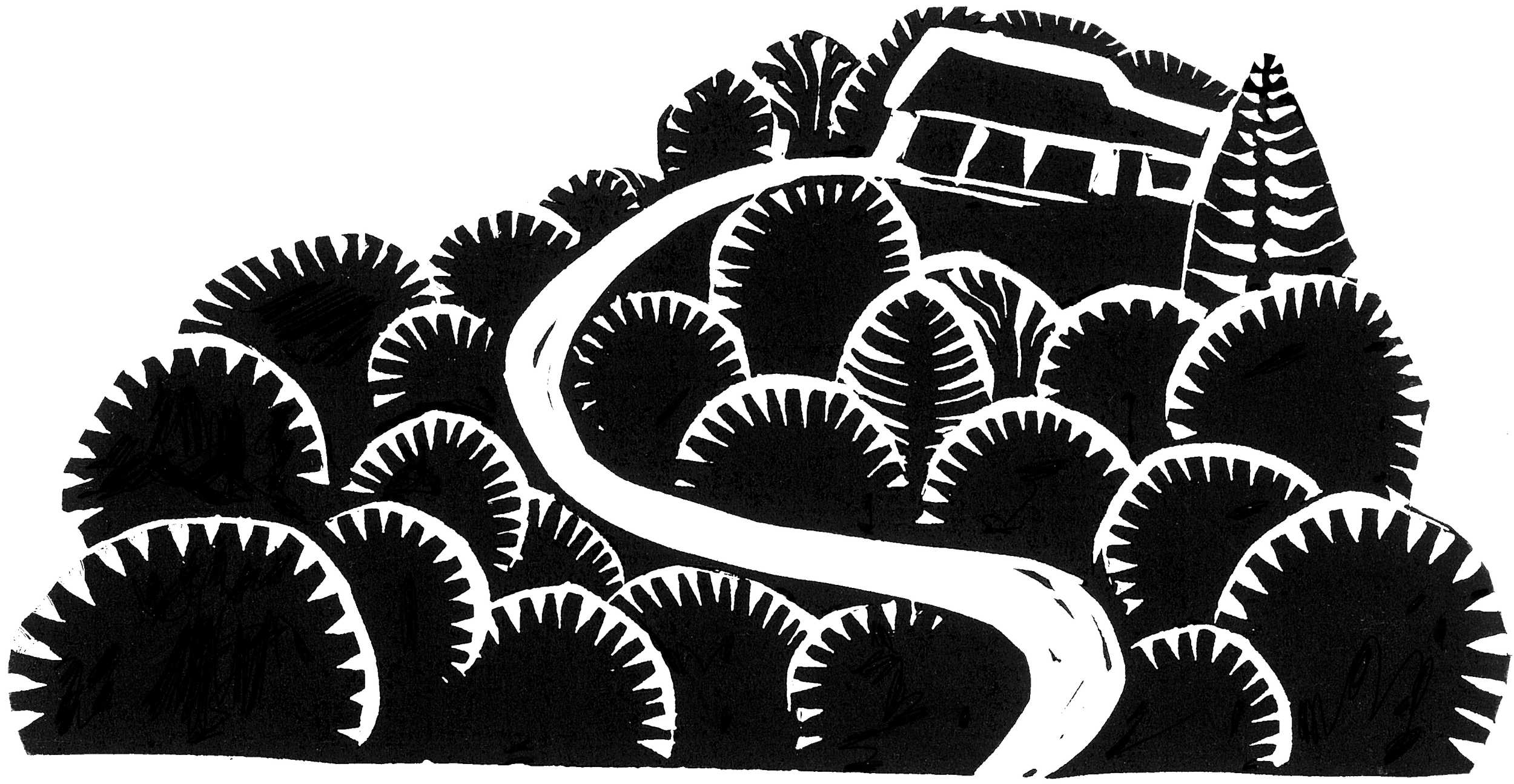 Black paper cut of a hill and a house on top.