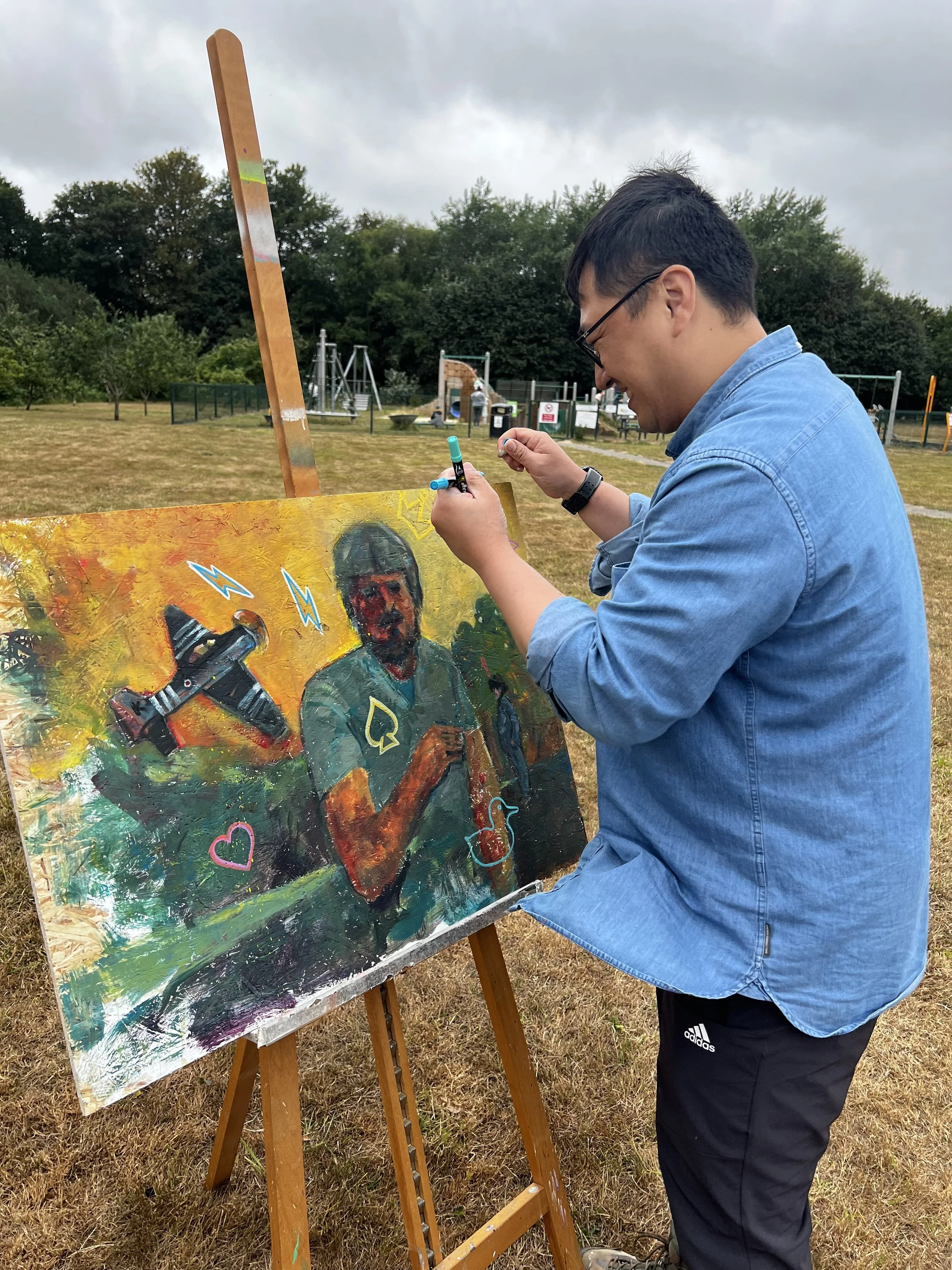 Artists painting outside