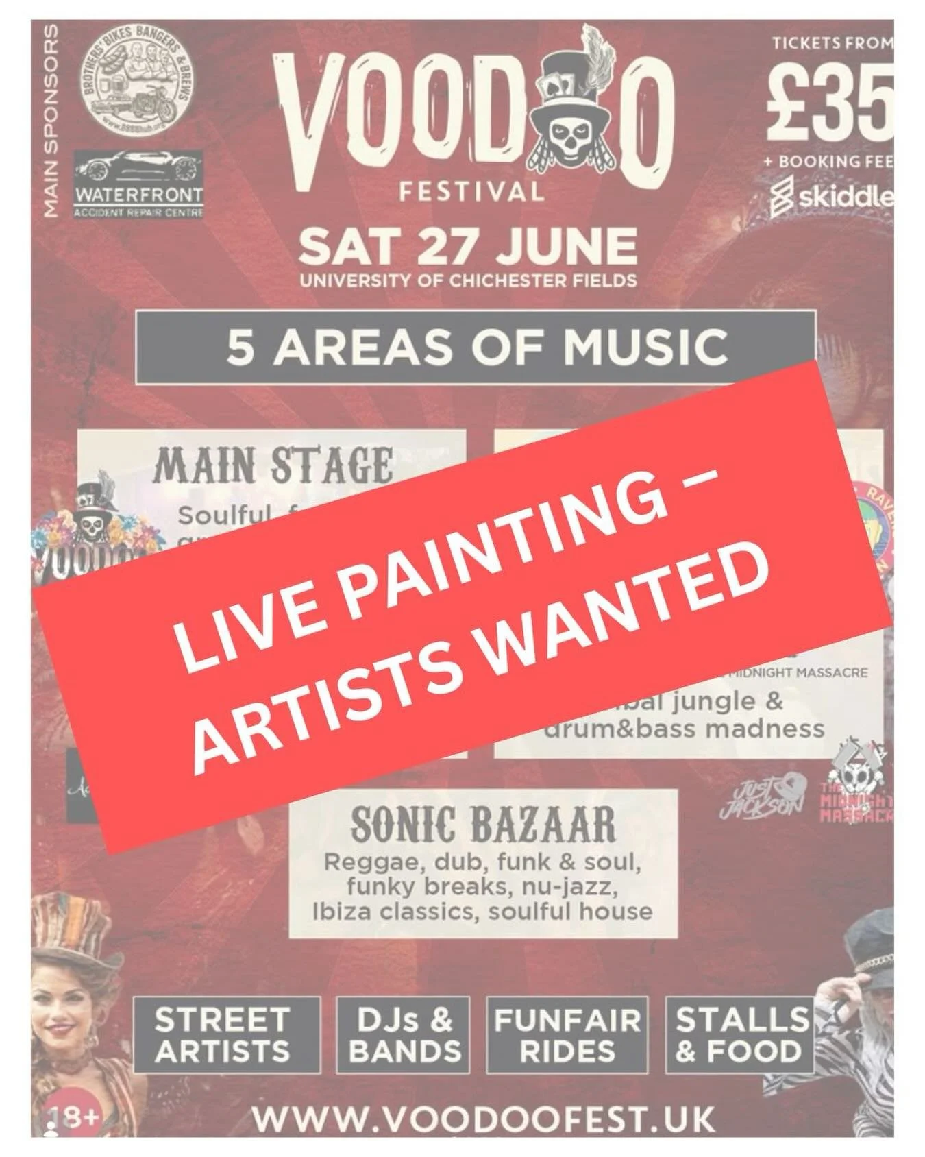 🎨 Call for Artists &ndash; Live Painting at the Voodoo Festival

We have space for up to 8 artists to take part in live painting at @voodoofest (27 June) at the University of Chichester.

You&rsquo;ll be based inside the Zee Bar, right by the main b