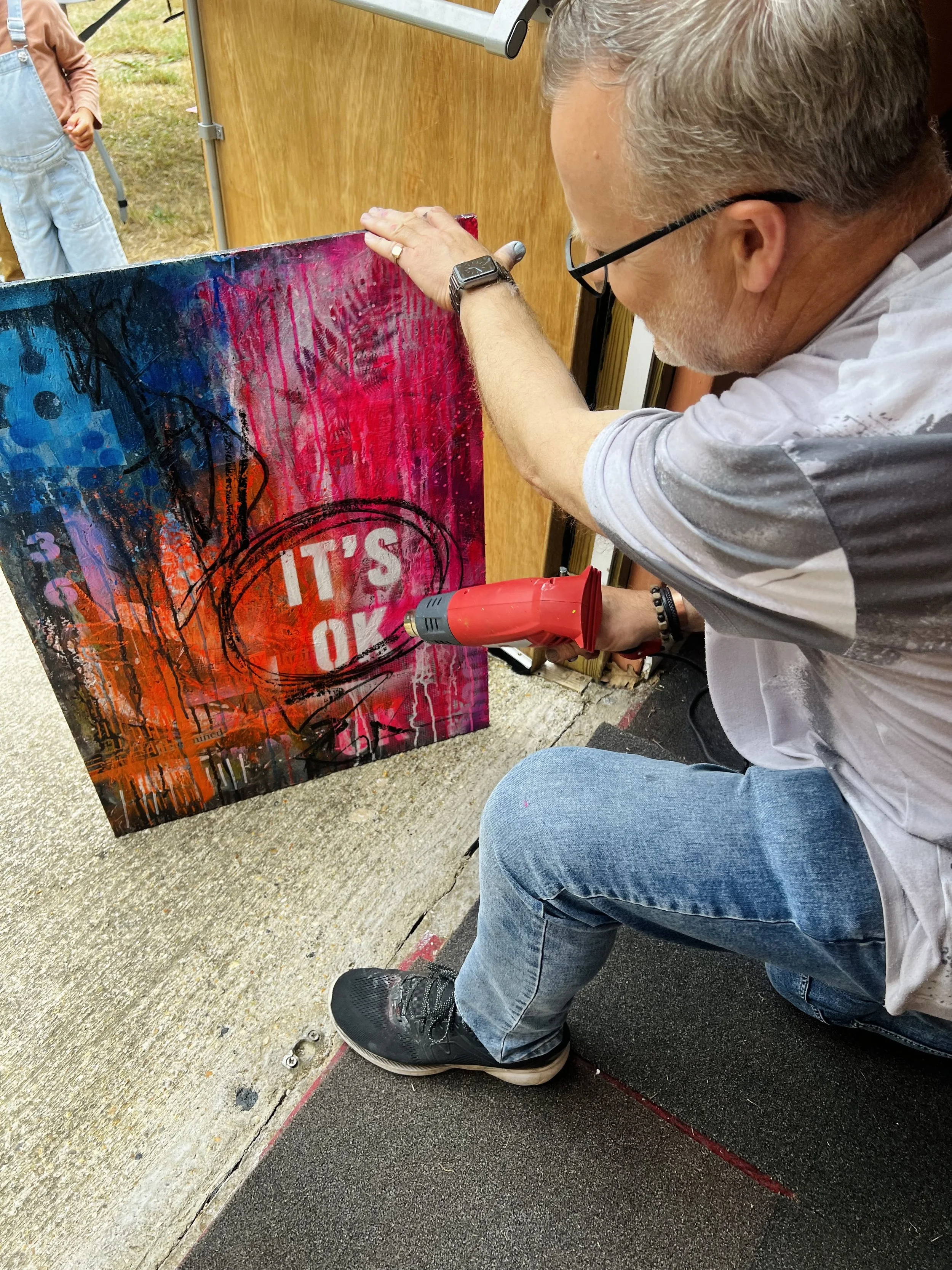artist drying his work
