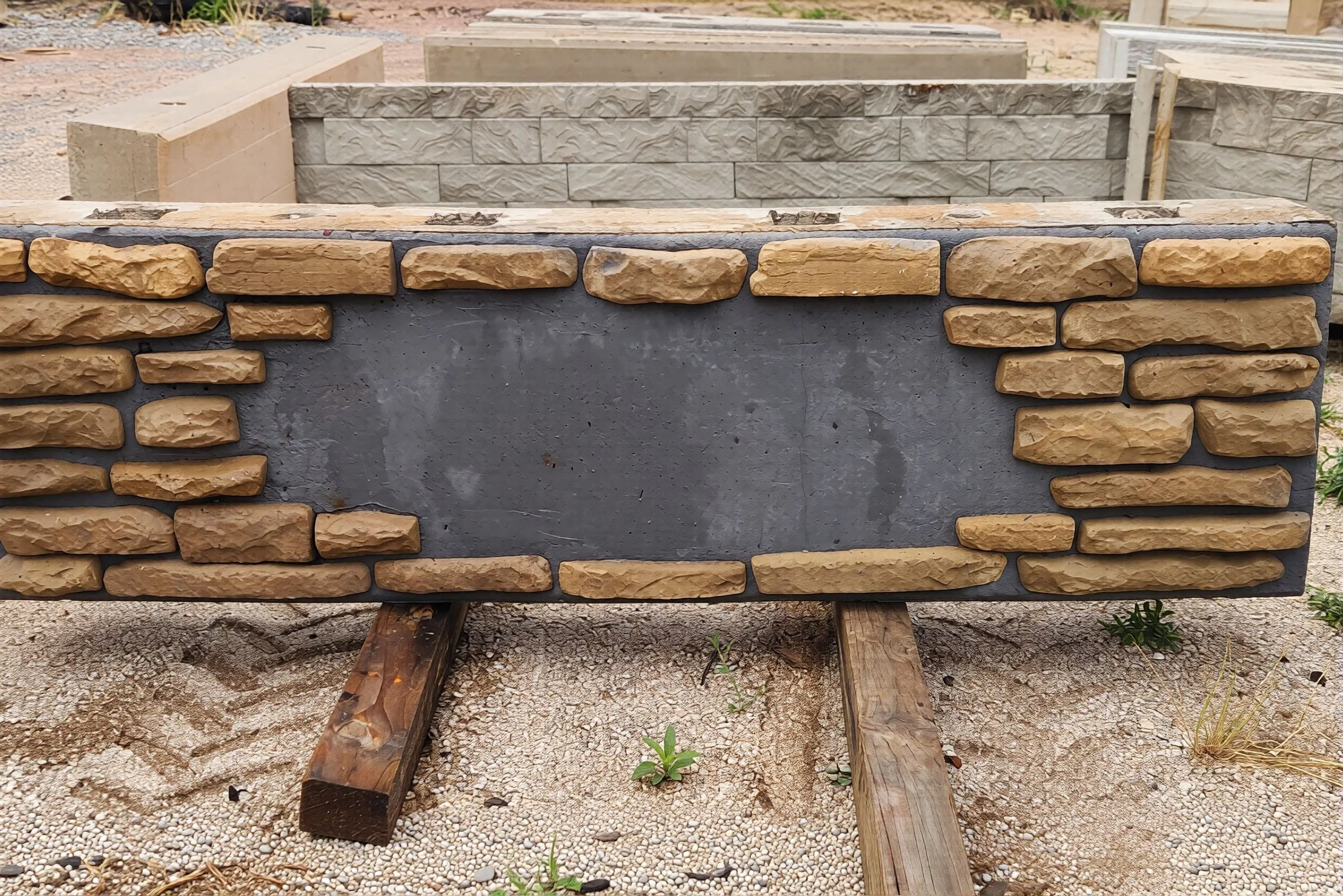 Stonewalled logo or Property name stone wall block 2000mm long x 500mm high x 250mm or 400mm deep $300 available in random large stone or stacked stone in ophir or Bluestone colour
