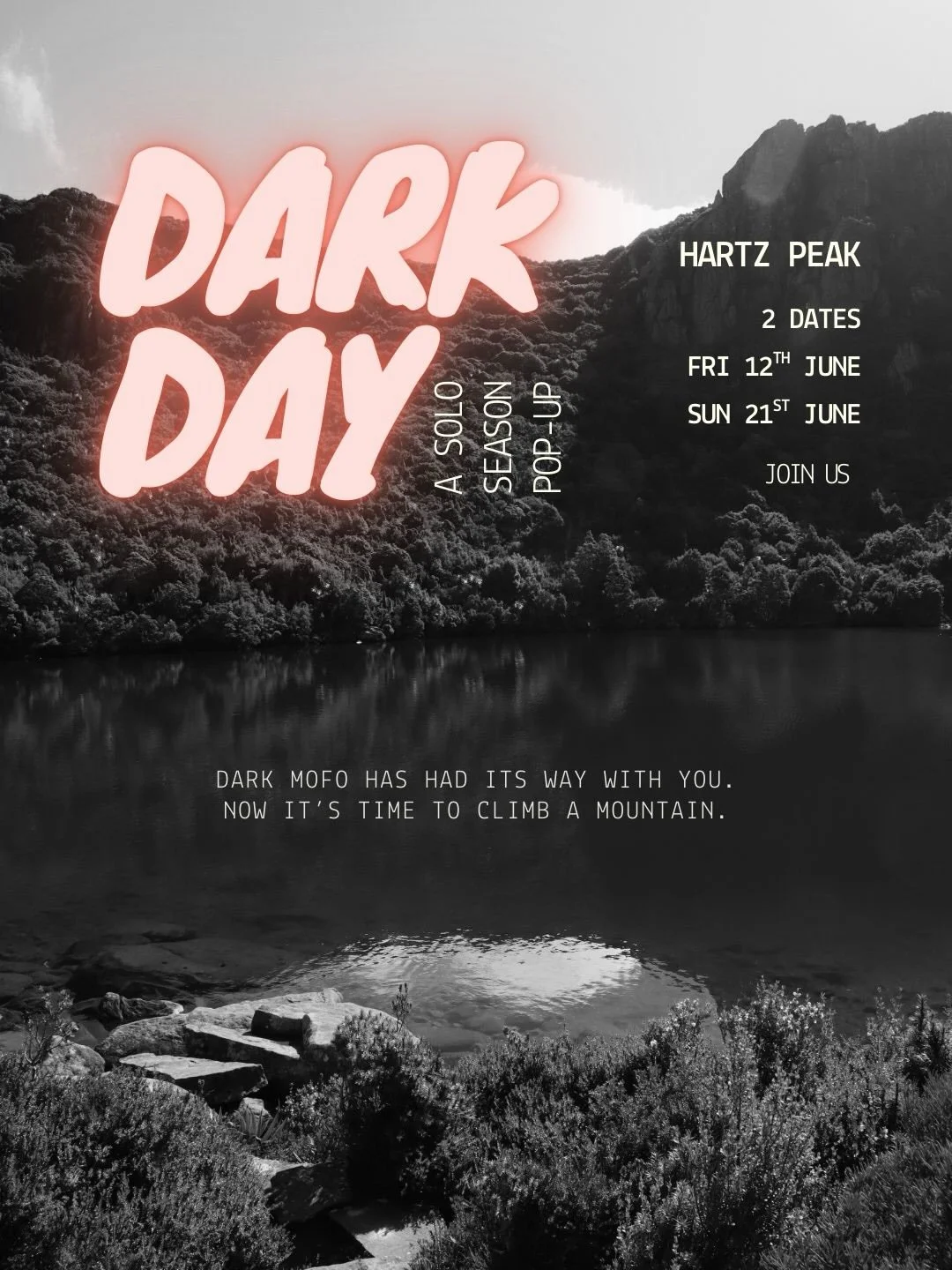 2 shots. 2 opportunities. 🖤
 Friday 12th June or Sunday 21st June.

Dark Mofo done you dirty? 🧟&zwj;♀️  Time to cleanse the sins properly.

We&rsquo;re not a day hike company&hellip;just temporarily possessed by Dark Mofo energy.

Escape the city a