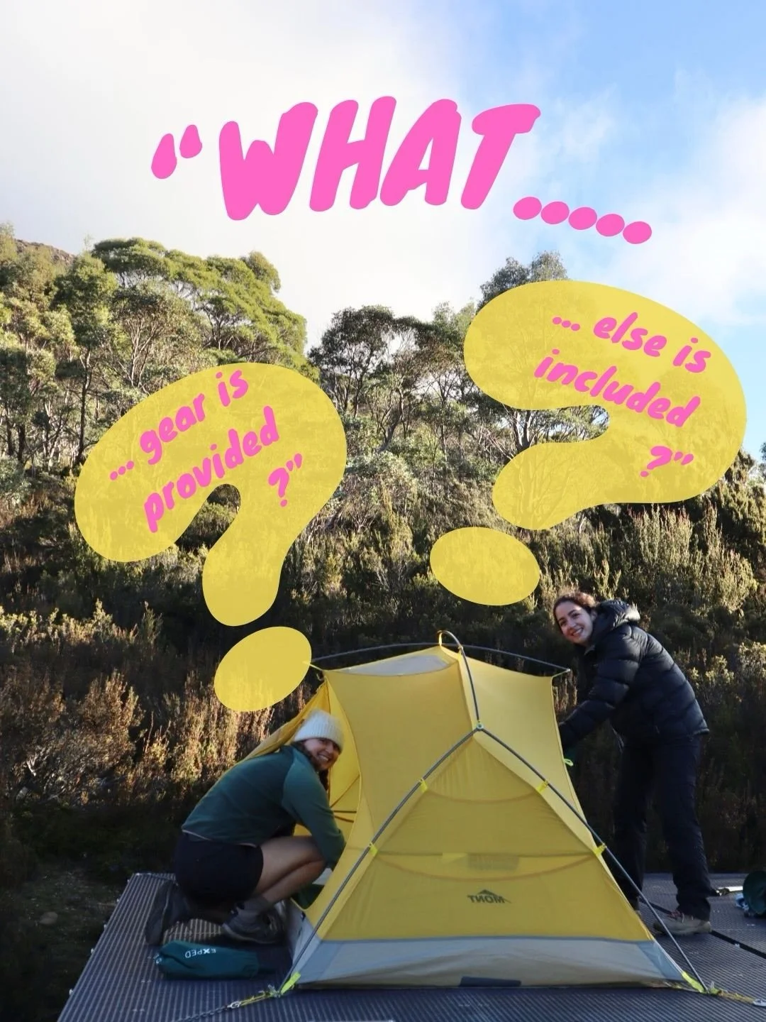 Technical gear, trail food, transport, skills, community, two guides, and a pre-hike dinner so you&rsquo;re not meeting strangers at sparrow&rsquo;s fart for your adventure.  Yeah it&rsquo;s all included. Swipe to see everything 👀

There are a few l