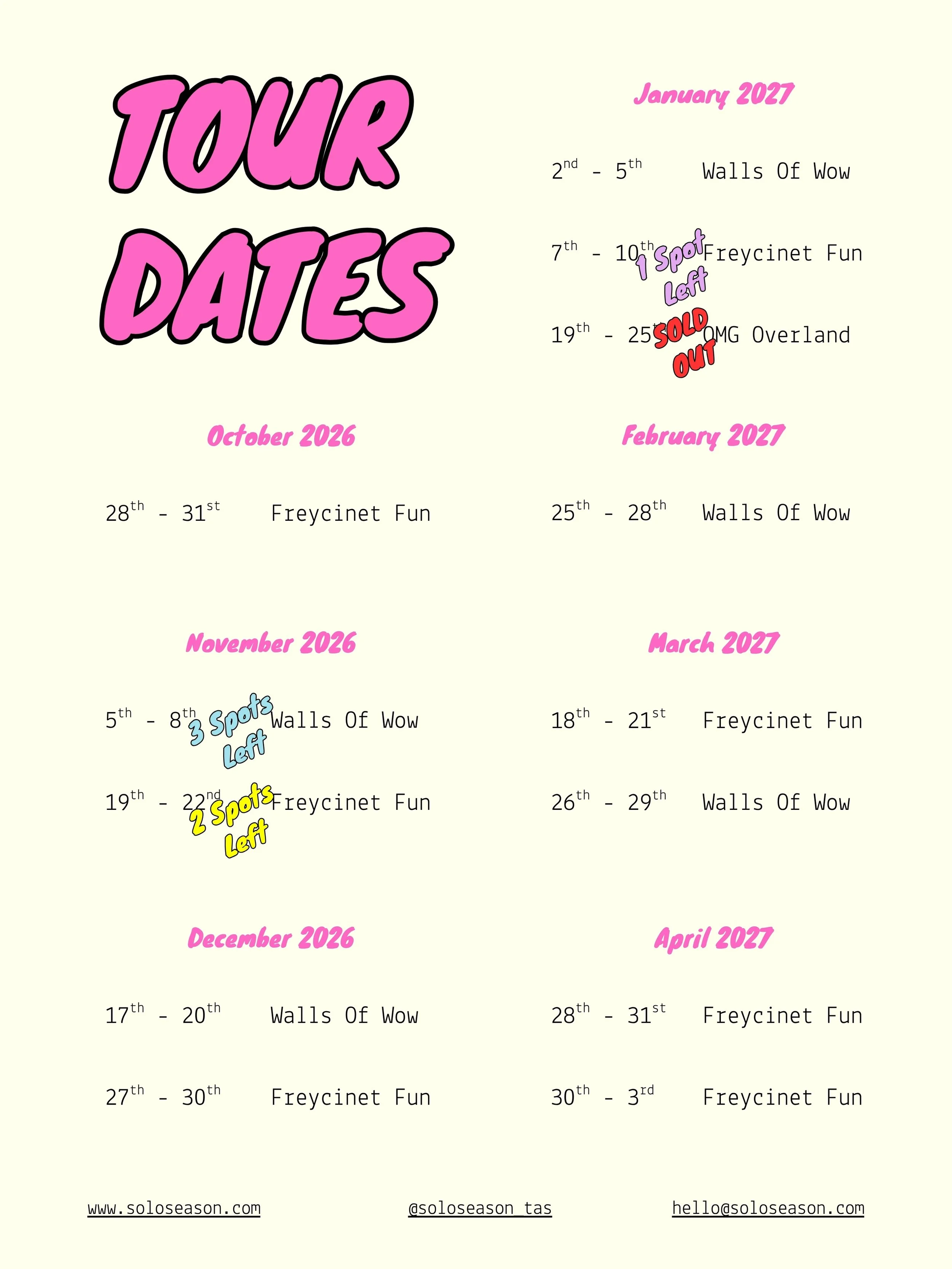 A little Solo Season update because bloody hell, there&rsquo;s a LOT happening 👀

🥾 Season 2 dates are being snapped up and some trips are already getting low on spots 🎉 Don&rsquo;t forget to enter our Season 2 giveaway ⏰ 55 DAYS until we&rsquo;re