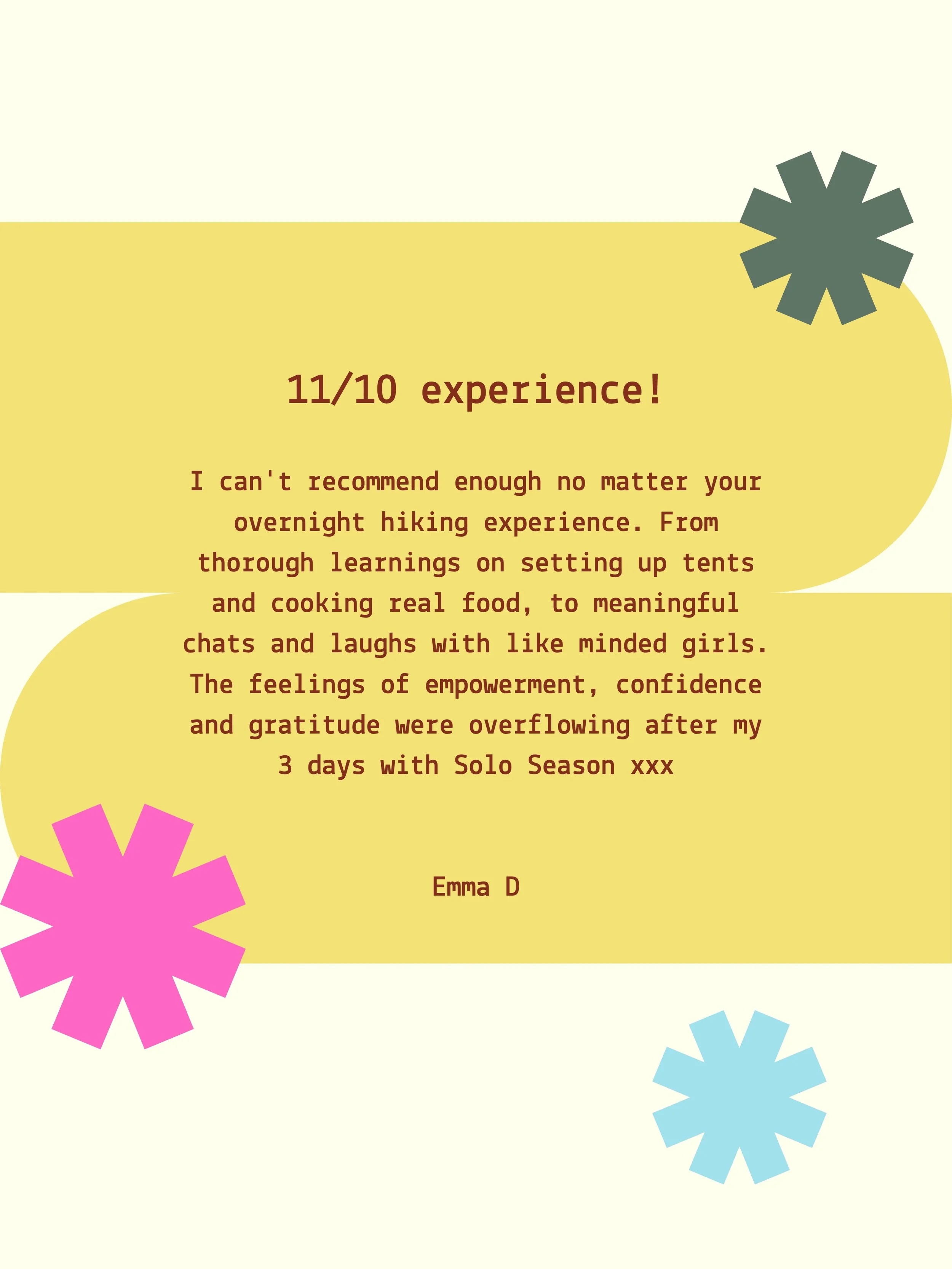 What the girls are saying .. 💓🌟💓 

This is exactly why Solo Season exists! To get more women out overnight hiking, build some lifelong skills and have a bloody good time doing it. More of this please. Always. 

Come join us!!!!

#hikingtourstasman