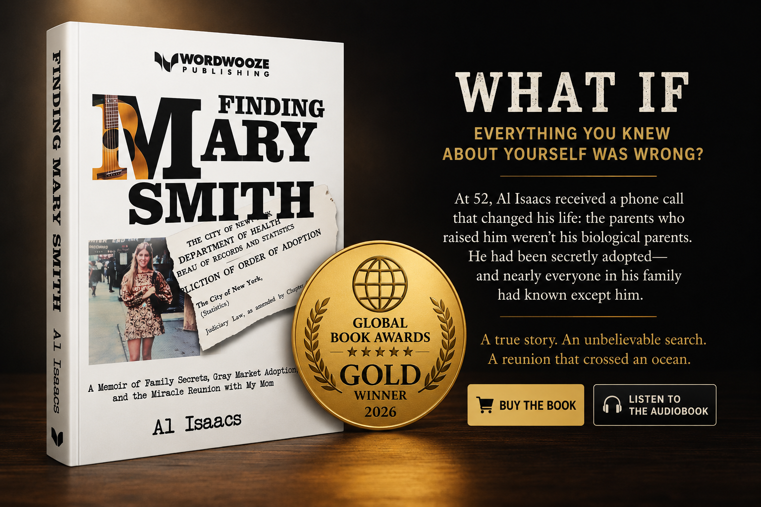 Finding Mary Smith by Al Isaacs book cover with 2026 Global Book Awards Gold Medal for Biographical/Memoir.