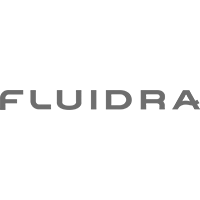 Fluidra logo in black and white.