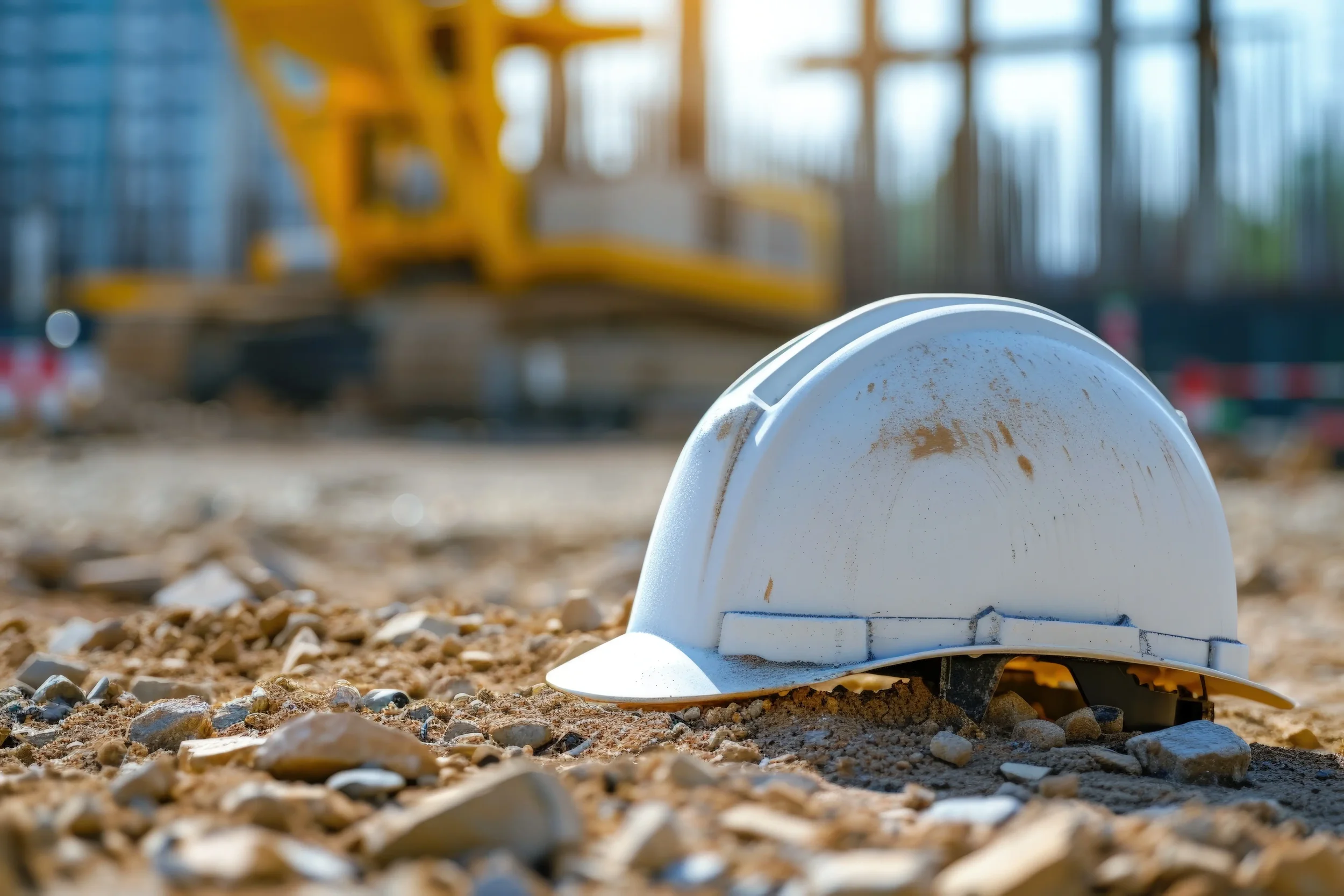 Hard hat on the ground in a construction area