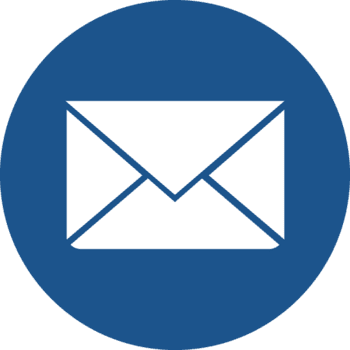 Email icon with a white envelope on a dark blue circular background.