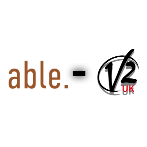 The word 'able' in brown lowercase letters followed by a clock showing 12:30 with a red 'UK' label.