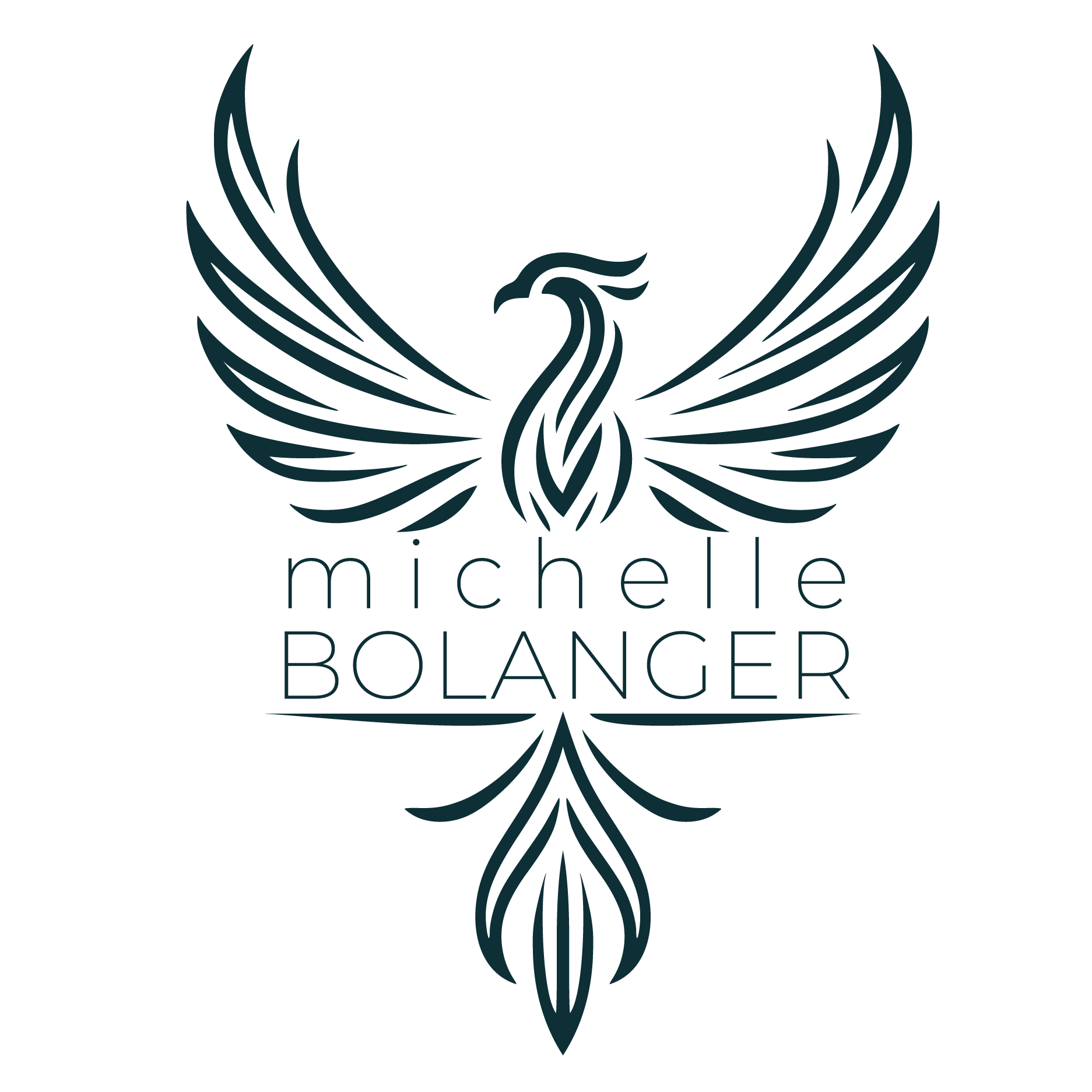 Stylized illustration of a phoenix with spread wings and the text 'michele BOLANGER' underneath.
