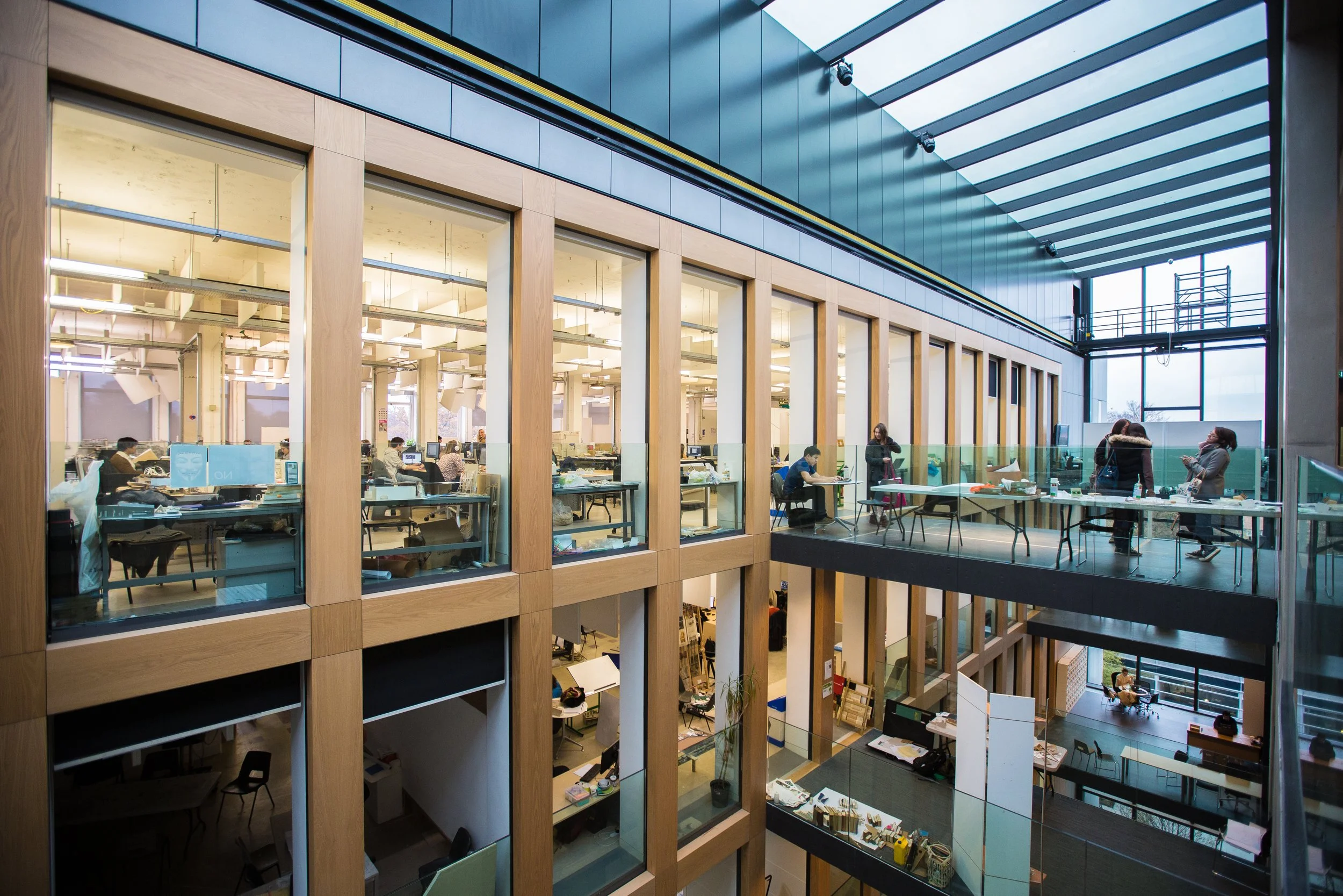 Atrium space, bridge and studios visible in the Abercrombie Building which houses the Schools of Architecture and Built Environment at Oxford Brookes