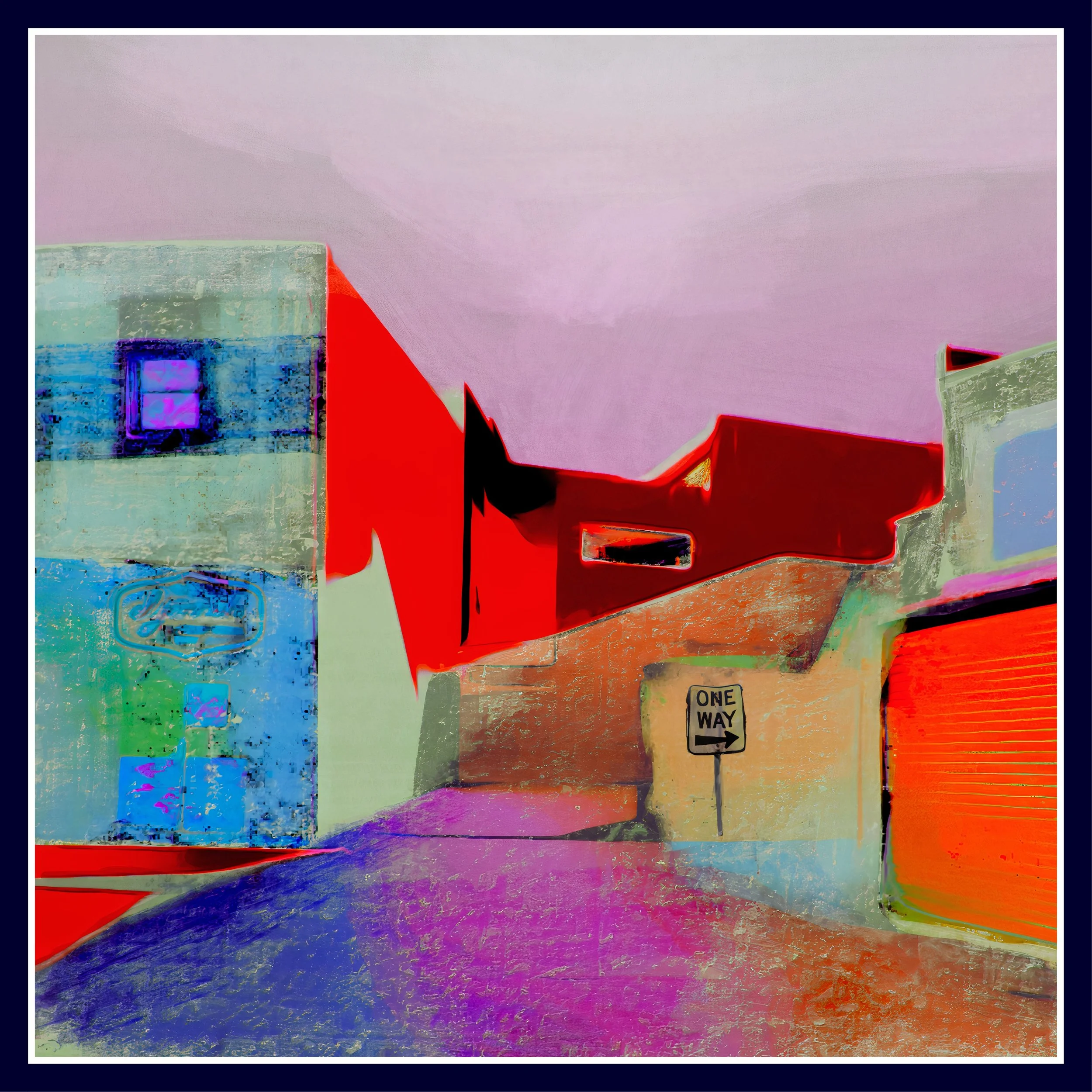 Back Alleys - Abstract on metal - Timber framed  - the depth of the gloss on metal is amazing!  $580 +p&p (Is this abstract? or just crazy?)