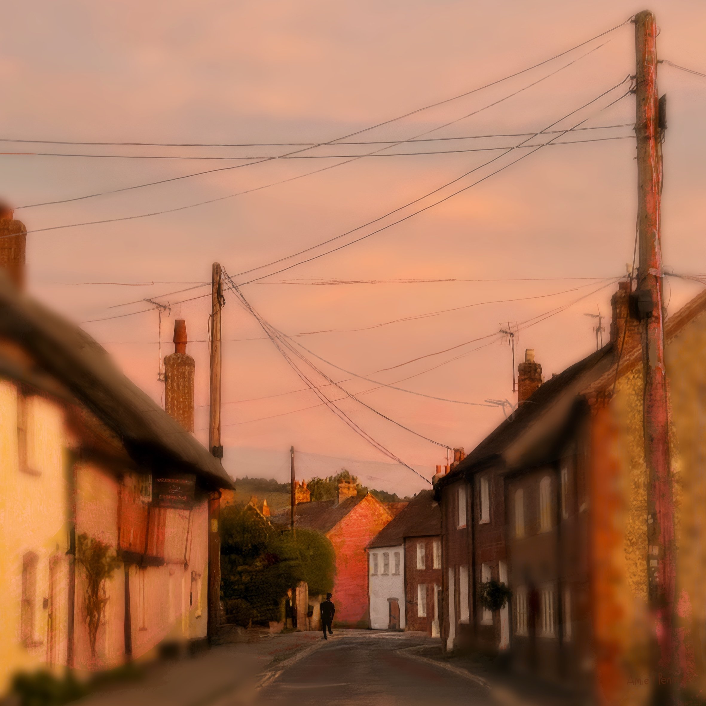 Watlington Oxforshsire - evening walk in Autumn - Orignal Photo Amie McNee. Trying to catch that feel of very english - pastel feel soft colours pinks and hint of blue in English Scenes. Comfort, Home.  Might need to add a cooing dove!