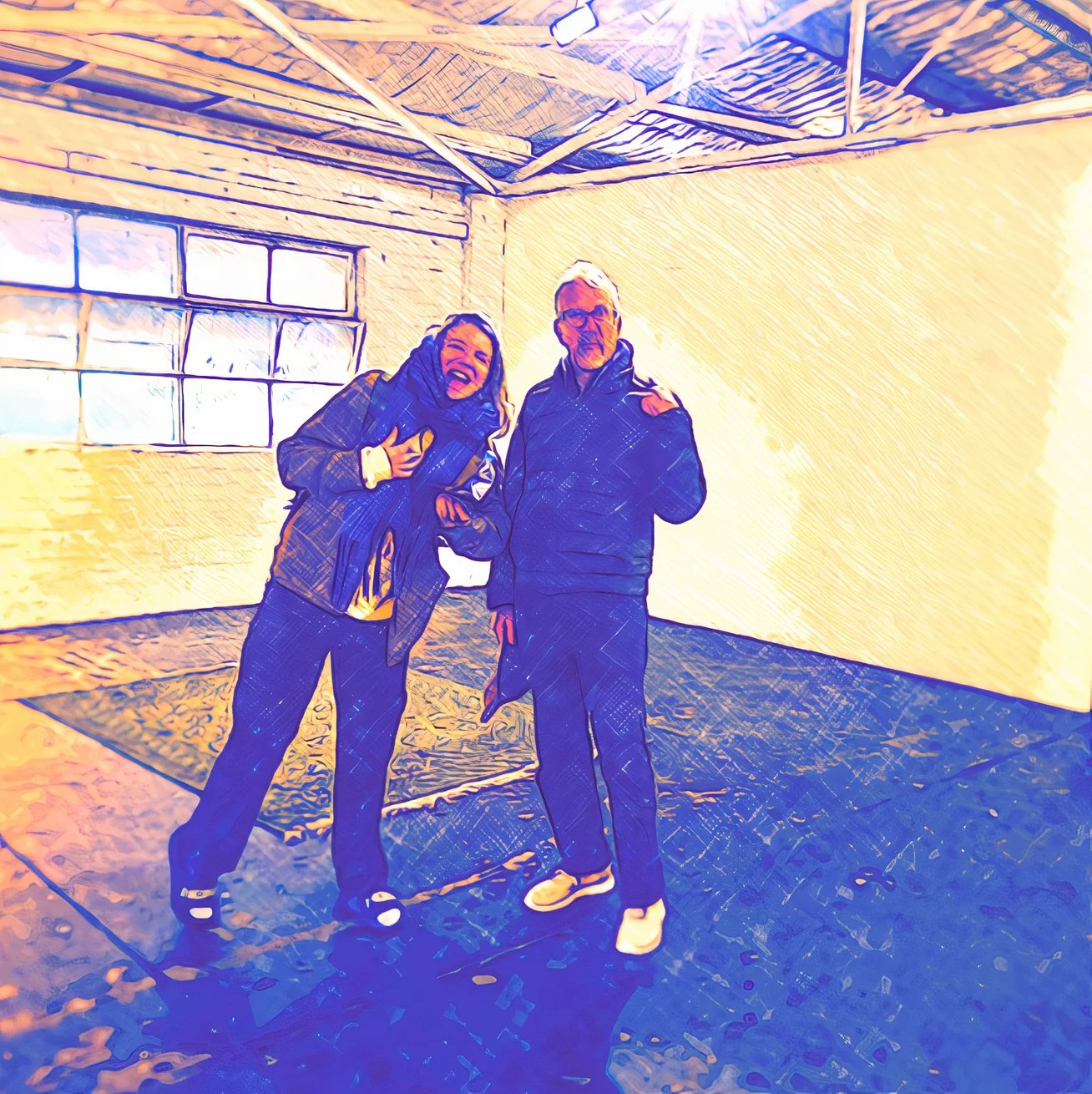 Amie and Steve with a blank canvas.