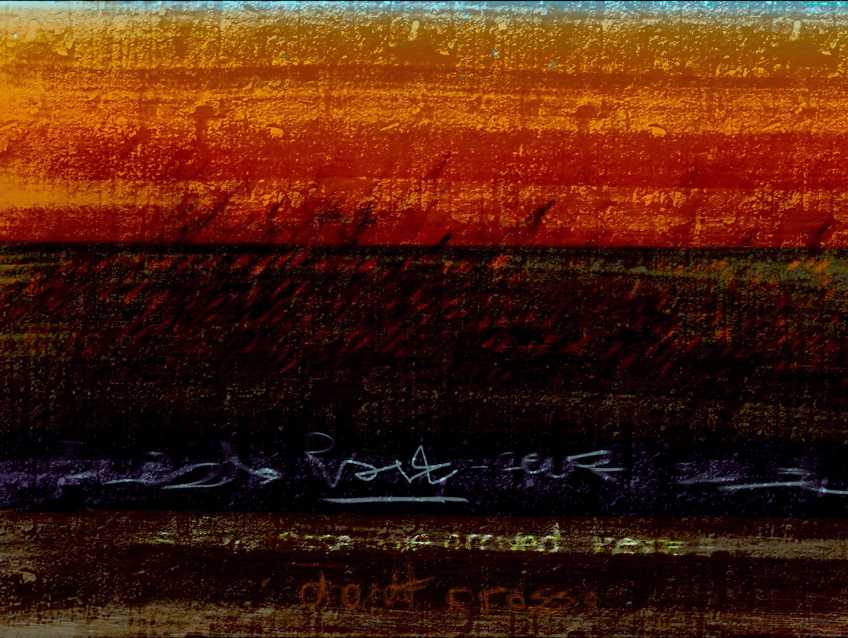 Horizons burnt - directions and words unclear 
Interested in what others see here - what does this bring to mind. 
