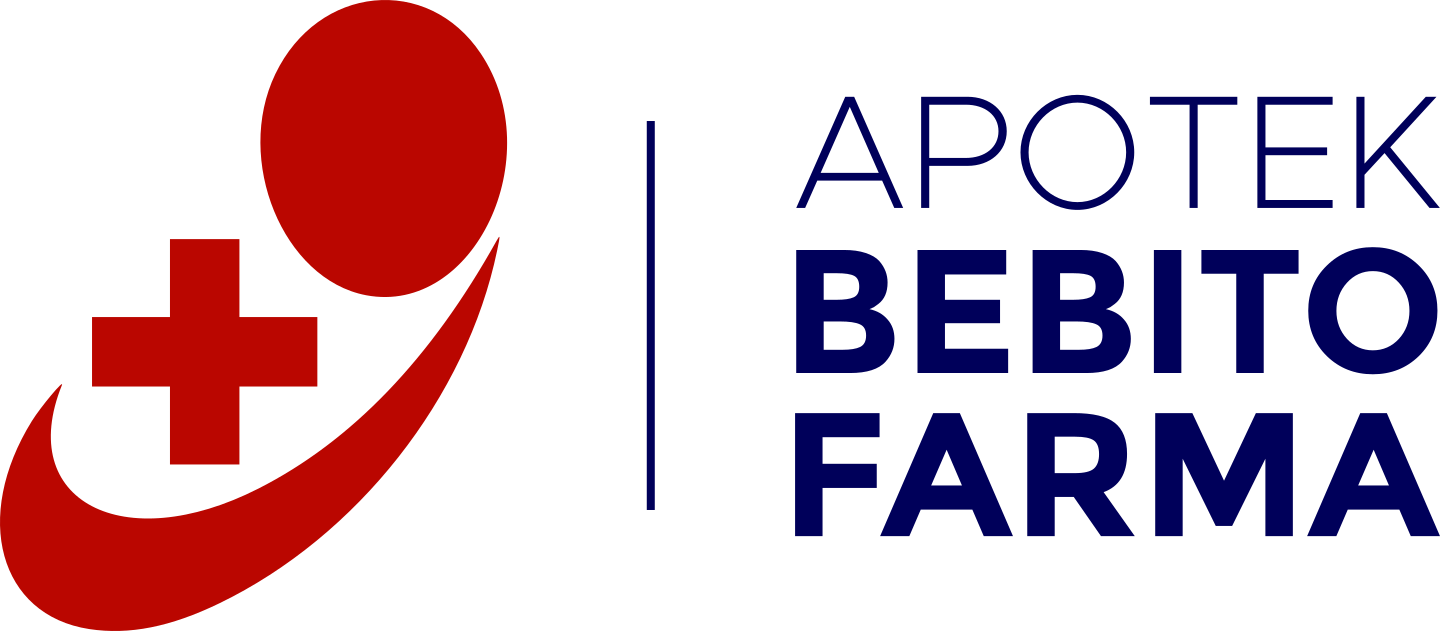 Logo with a red medical cross, a red circle, and a red swoosh, next to blue Cyrillic text that translates to "Apotek Bebito Farma".