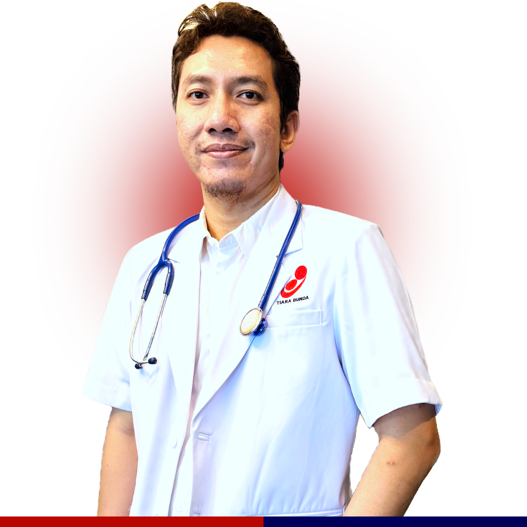 A young man in a business suit with a striped tie, smiling, against a red and black abstract background.